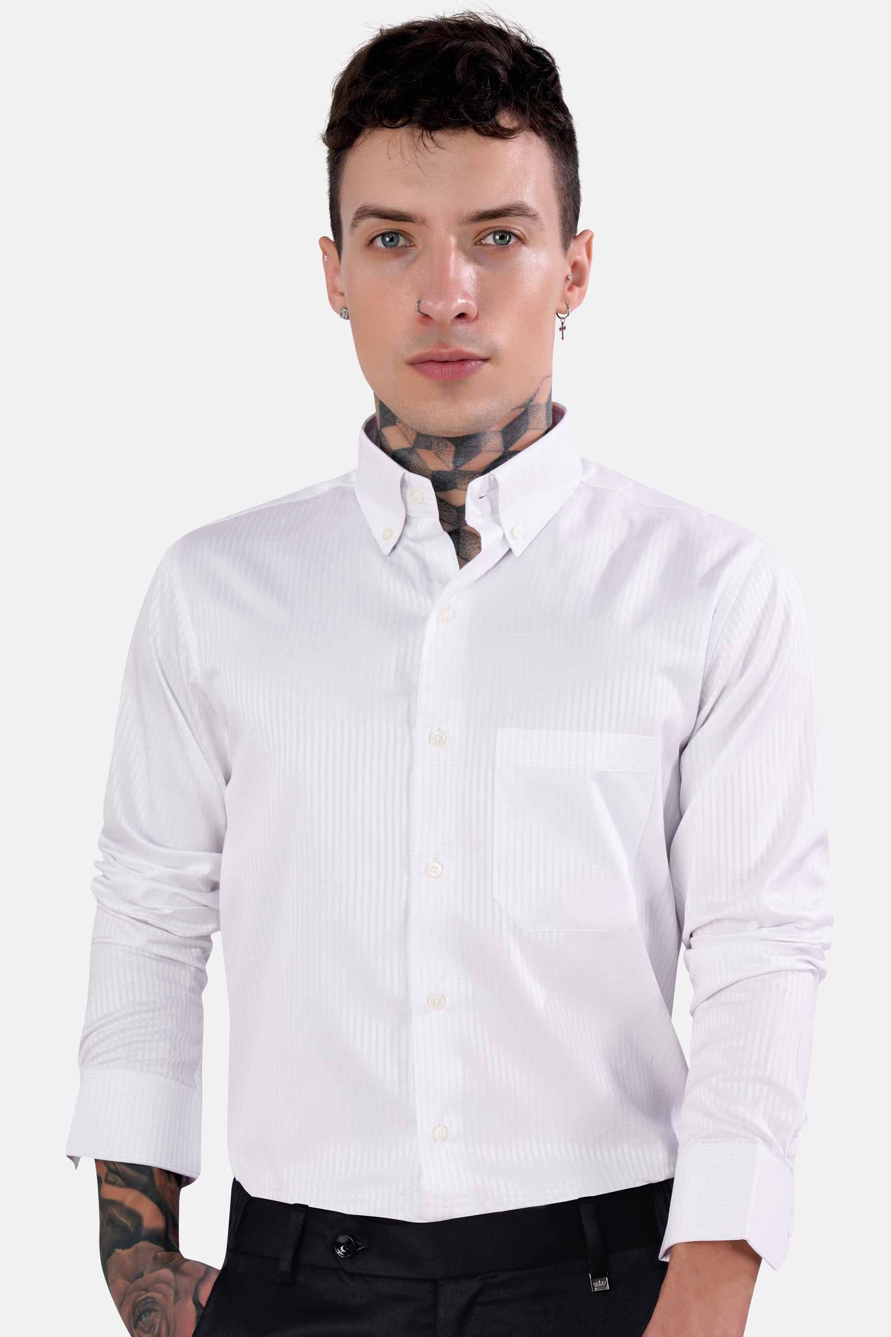 Bright White Dobby Textured Premium Giza Cotton Button Down Shirt