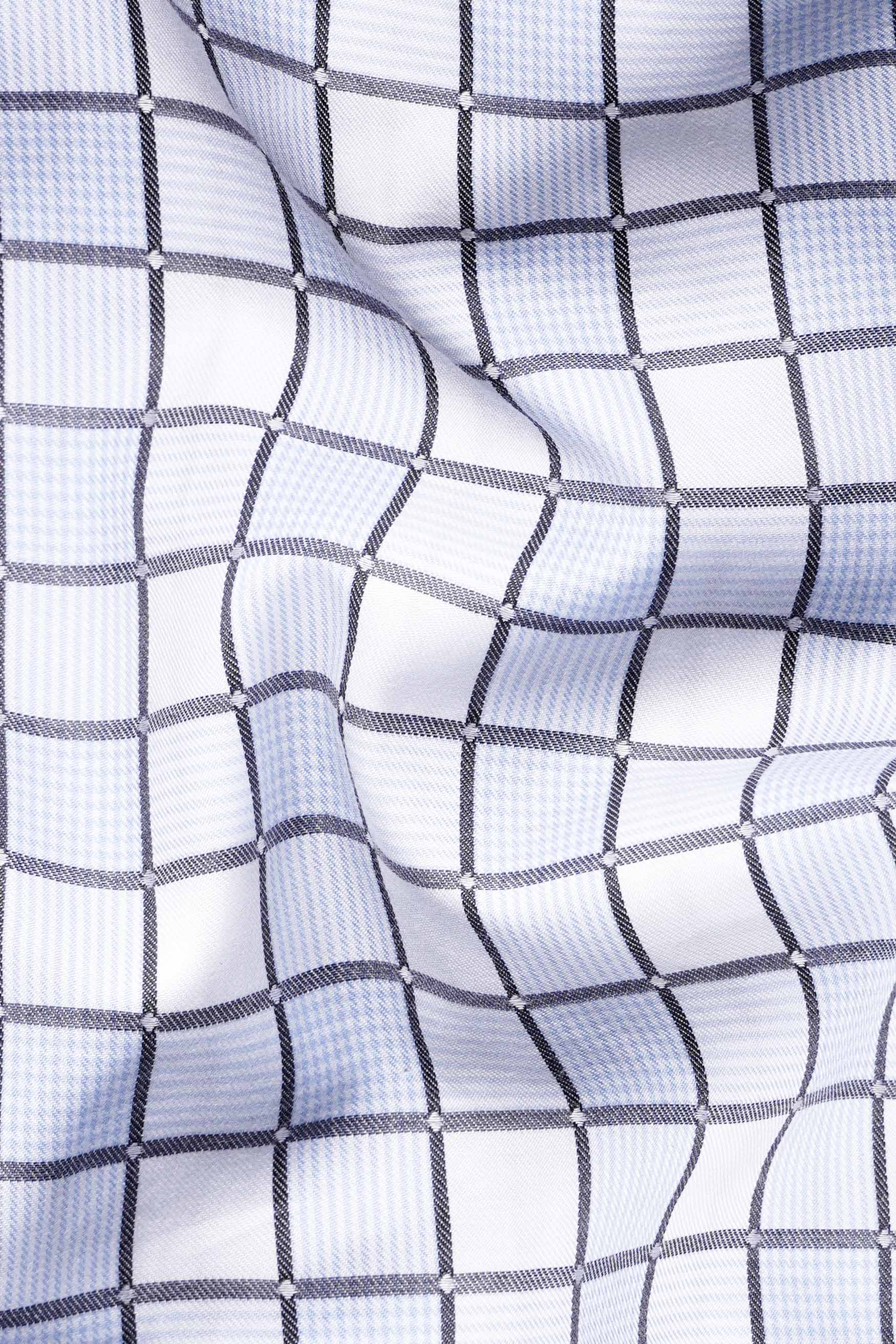 Casper Blue and White Checkered Dobby Textured Premium Giza Cotton Shirt