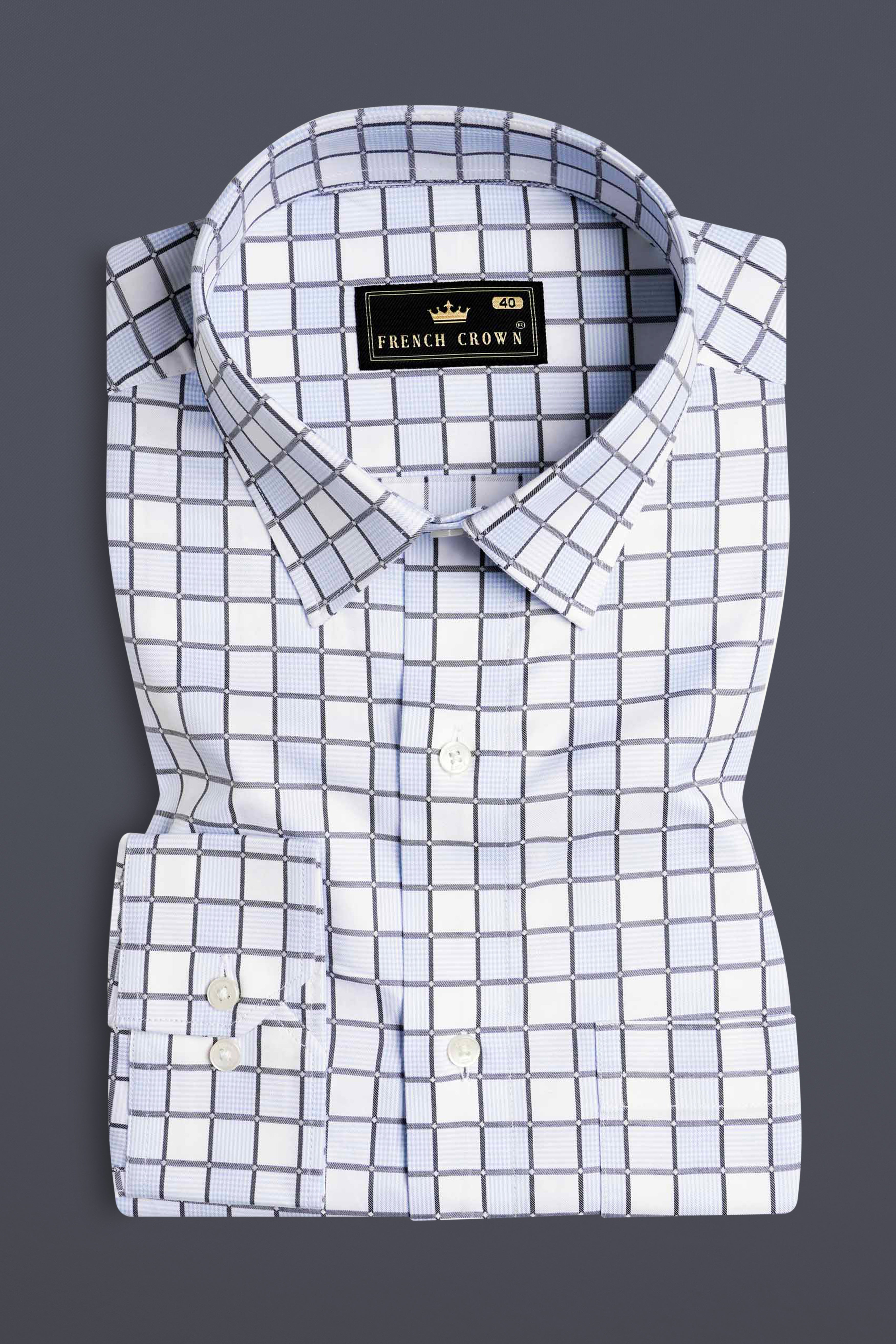 Casper Blue and White Checkered Dobby Textured Premium Giza Cotton Shirt