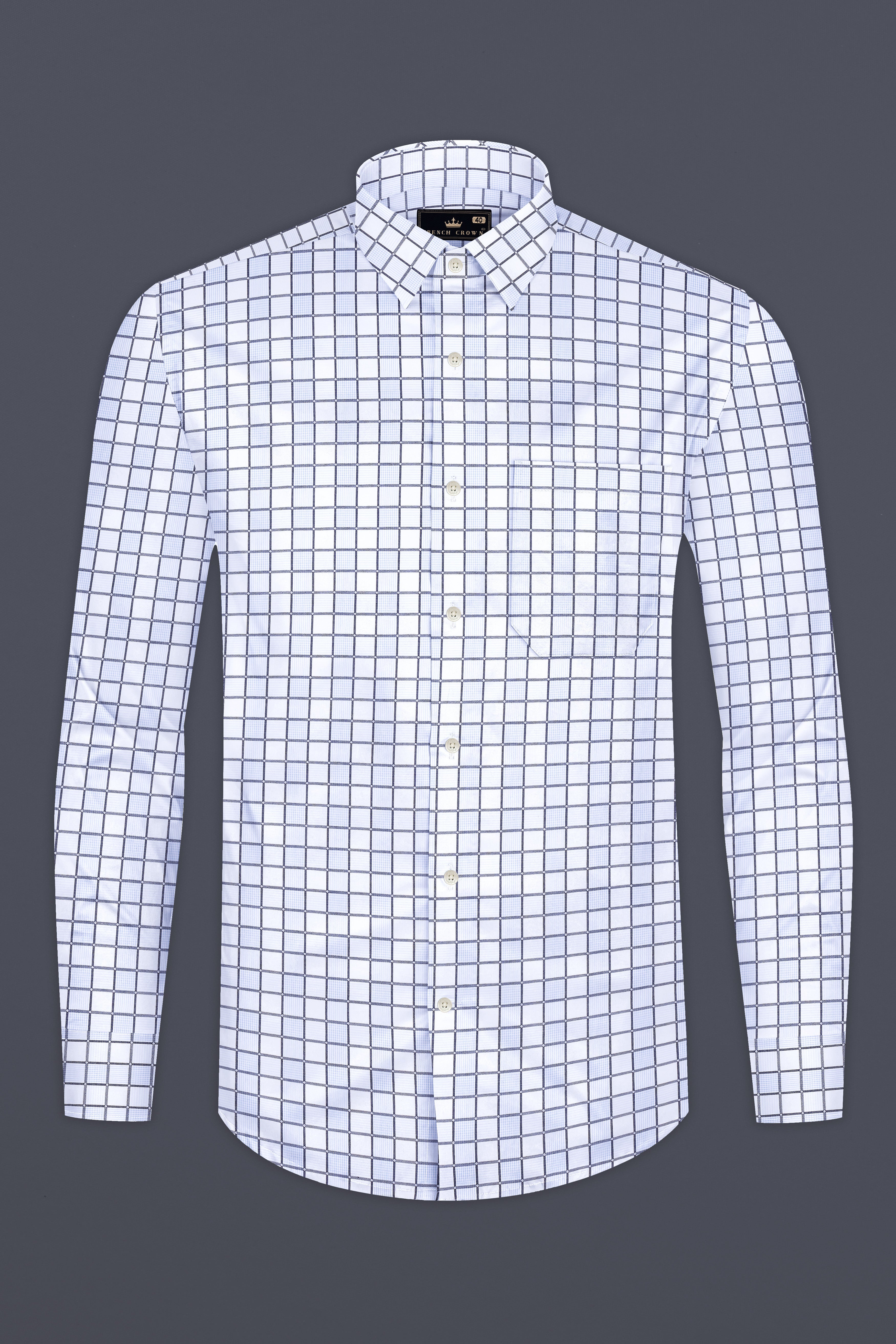 Casper Blue and White Checkered Dobby Textured Premium Giza Cotton Shirt