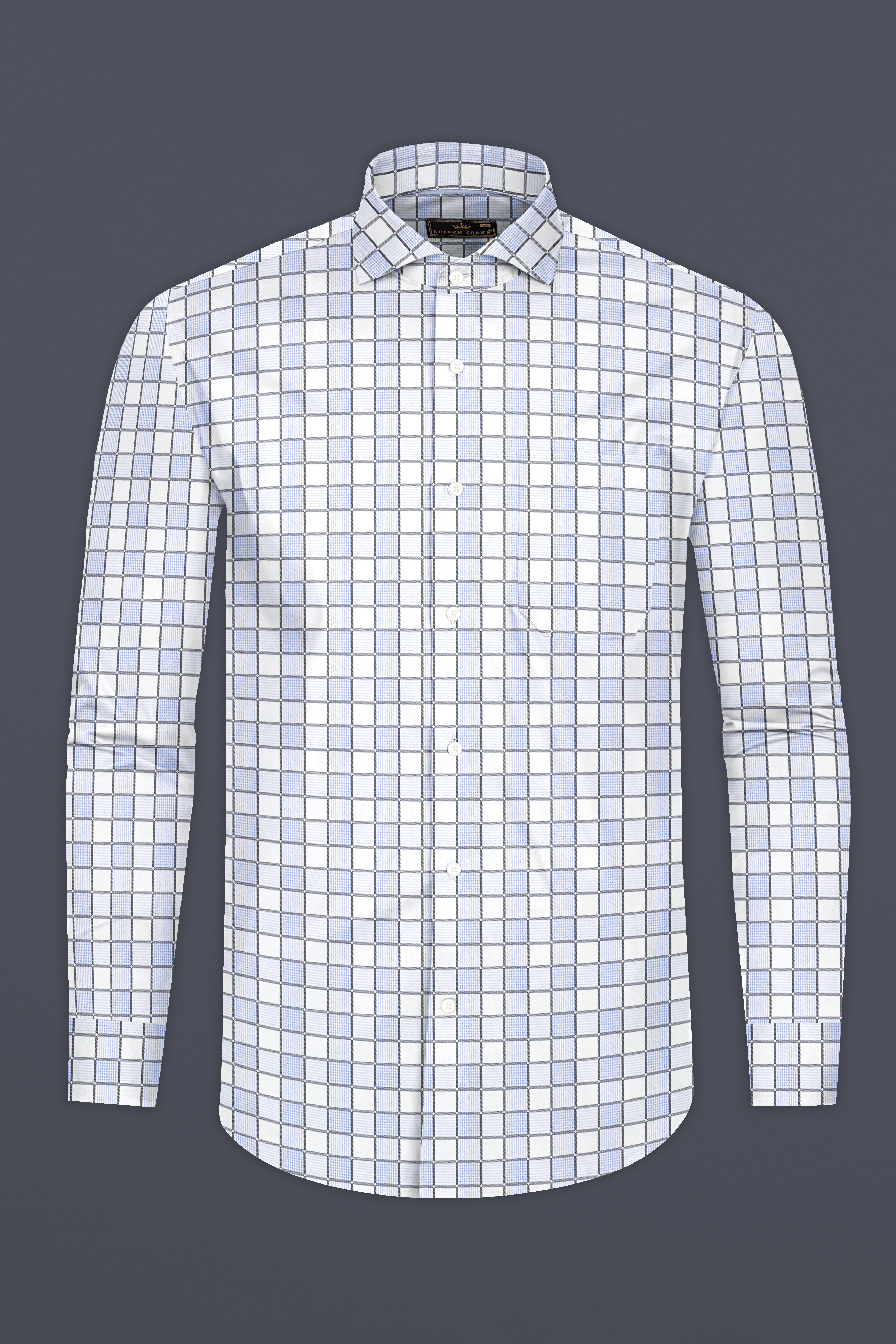 Casper Blue and White Checkered Dobby Textured Premium Giza Cotton Shirt