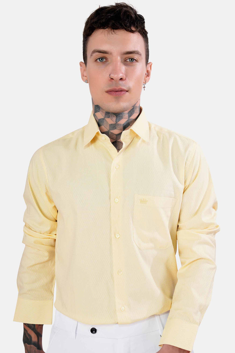 ALBESCENT YELLOW DOBBY TEXTURED PREMIUM GIZA COTTON SHIRT