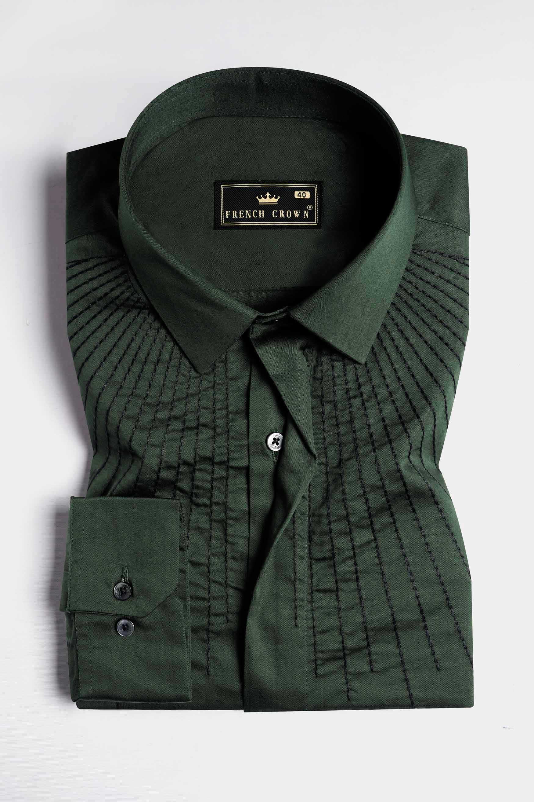 Pine Green Embroidered Subtle Sheen Super Soft Premium Cotton Designer Shirt