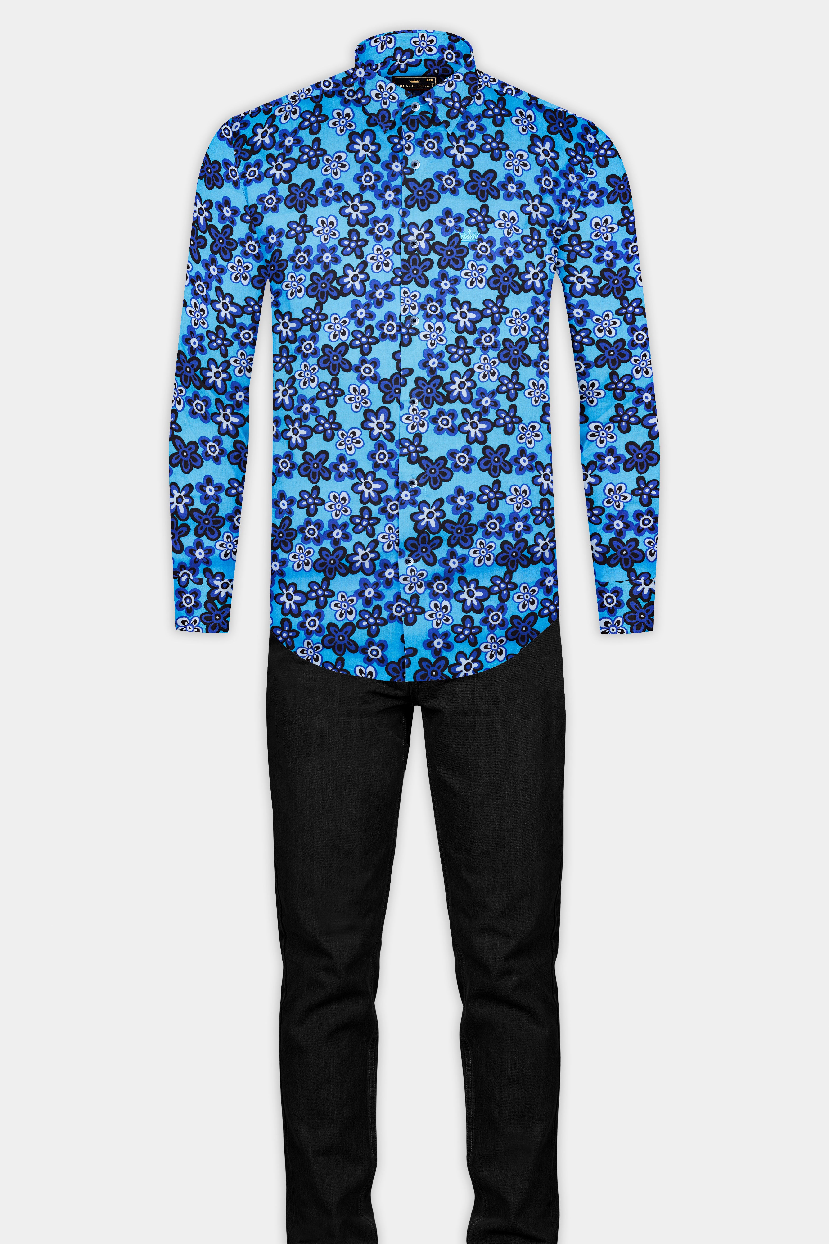 Mariner Blue Ditsy Printed Premium Cotton Shirt