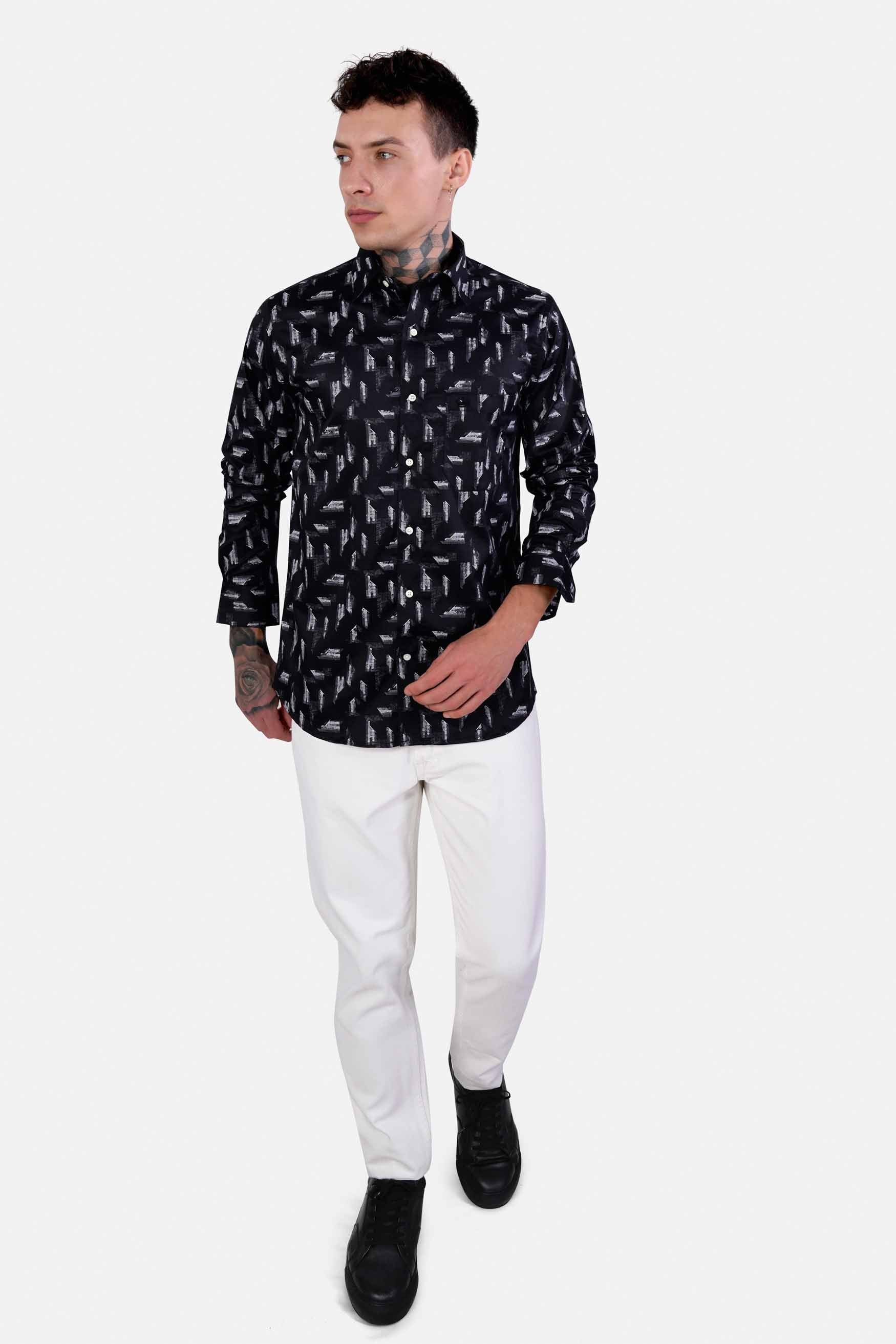 Jade Black and Regent Gray Printed Subtle Sheen Super Soft Premium Cotton Shirt