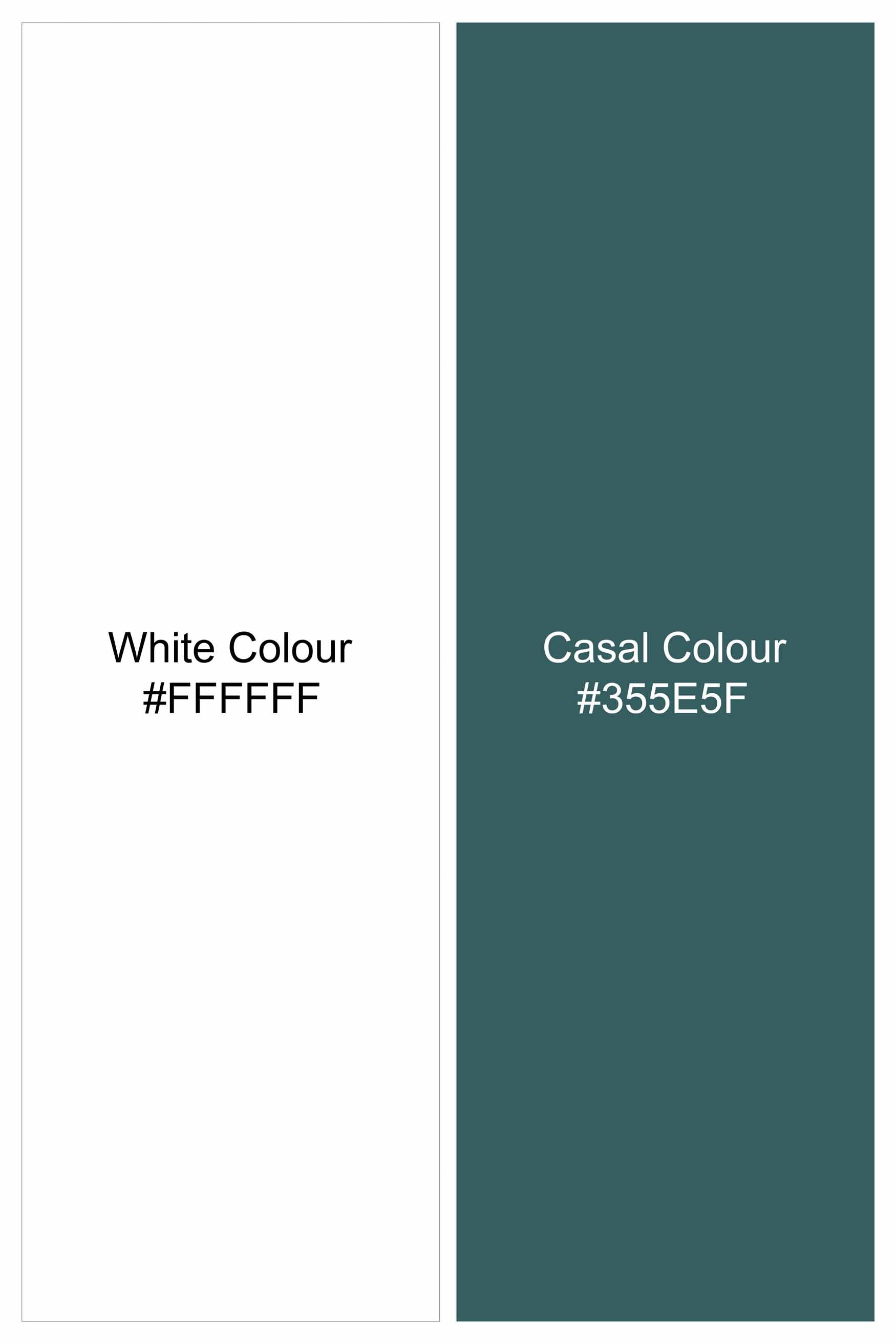 Bright White and Casal Green Dobby Textured Premium Giza Cotton Shirt