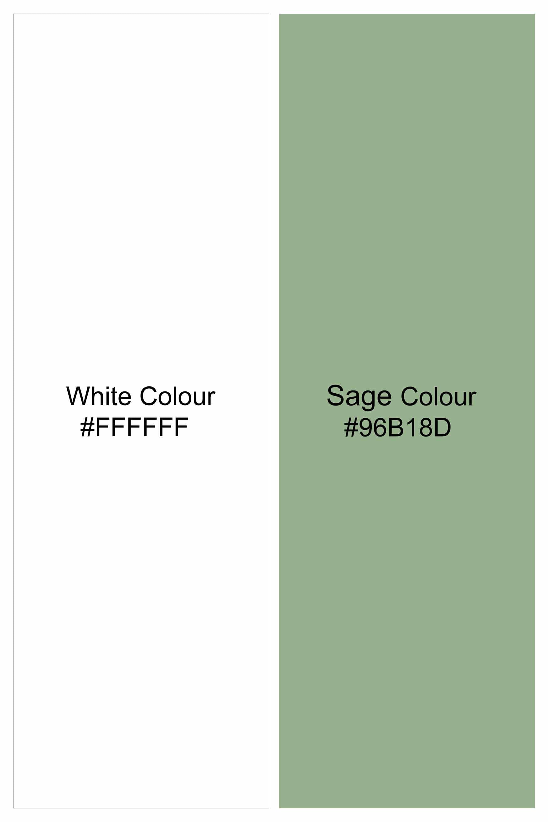 Bright White and Sage Green Paisley Printed Premium Tencel Shirt
