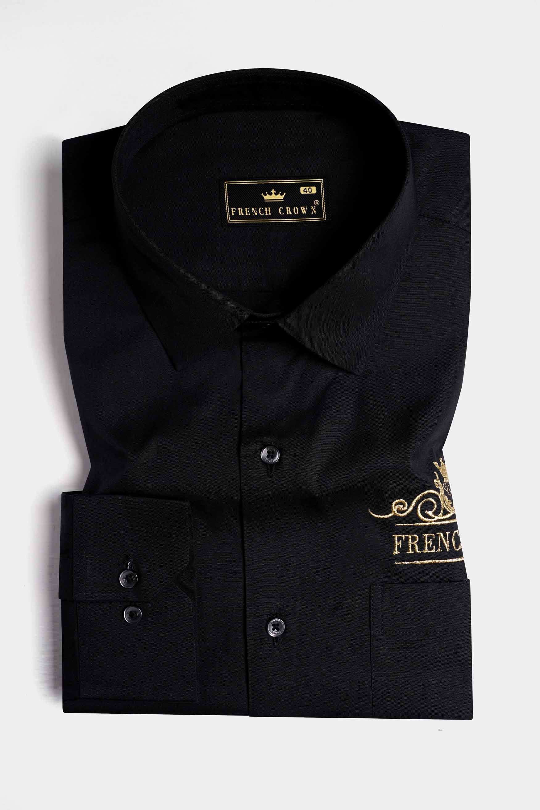 Jade Black French Crown Embroidered Royal Oxford Designer Shirt