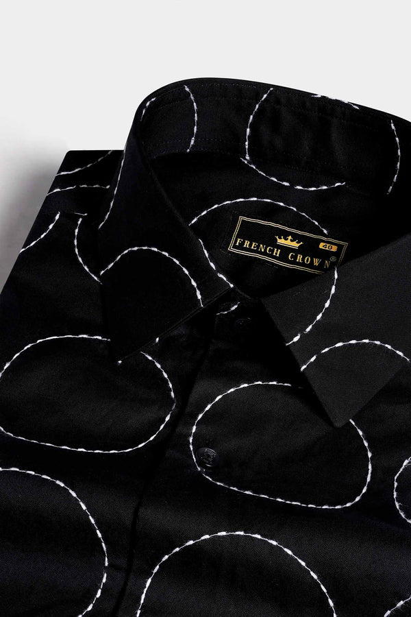 Jade Black and White Circles Embroidered Subtle Sheen Super Soft Premium Cotton Designer Shirt