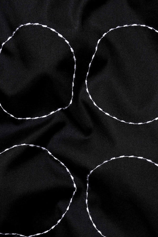 Jade Black and White Circles Embroidered Subtle Sheen Super Soft Premium Cotton Designer Shirt
