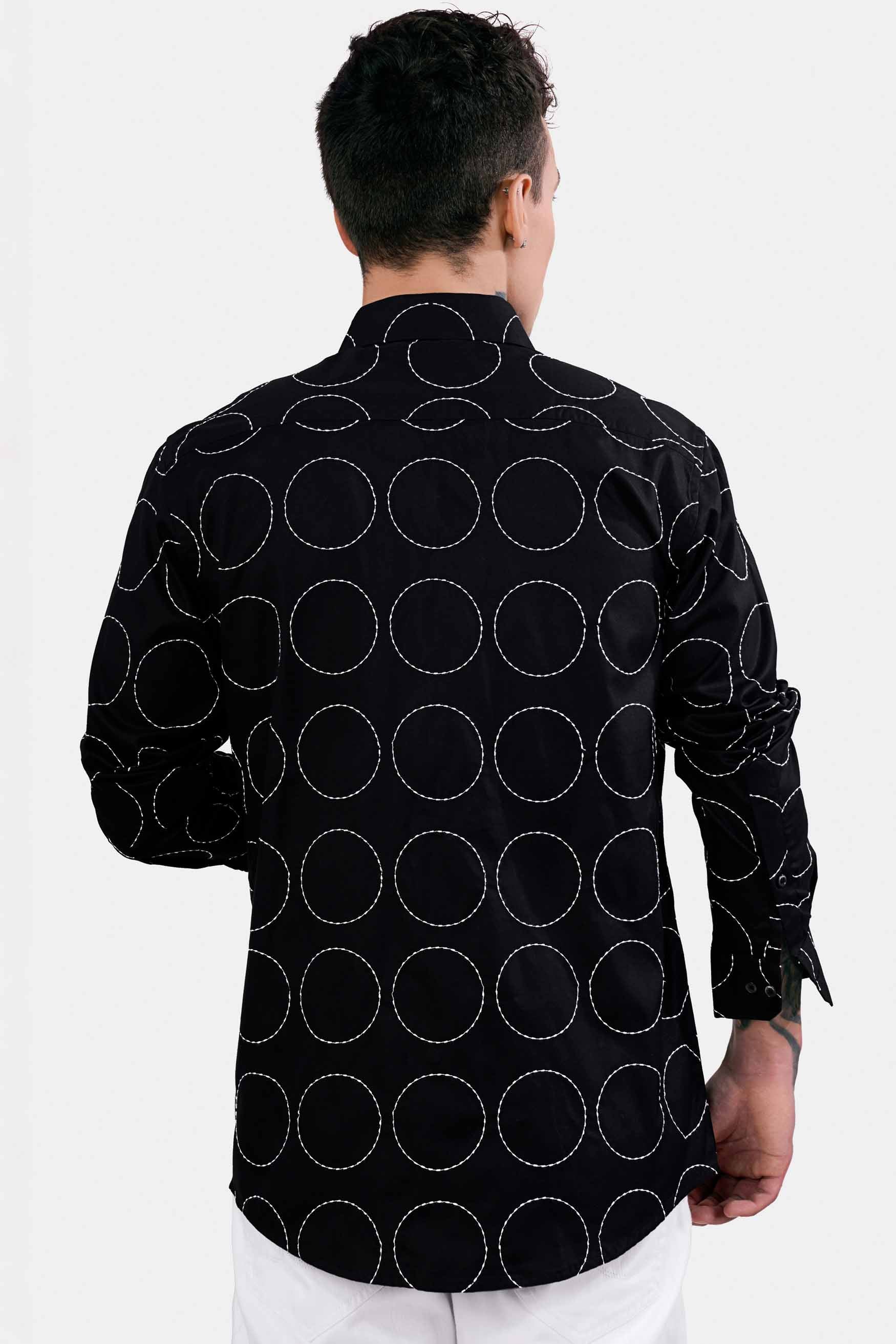 Jade Black and White Circles Embroidered Textured Luxurious linen Designer Shirt