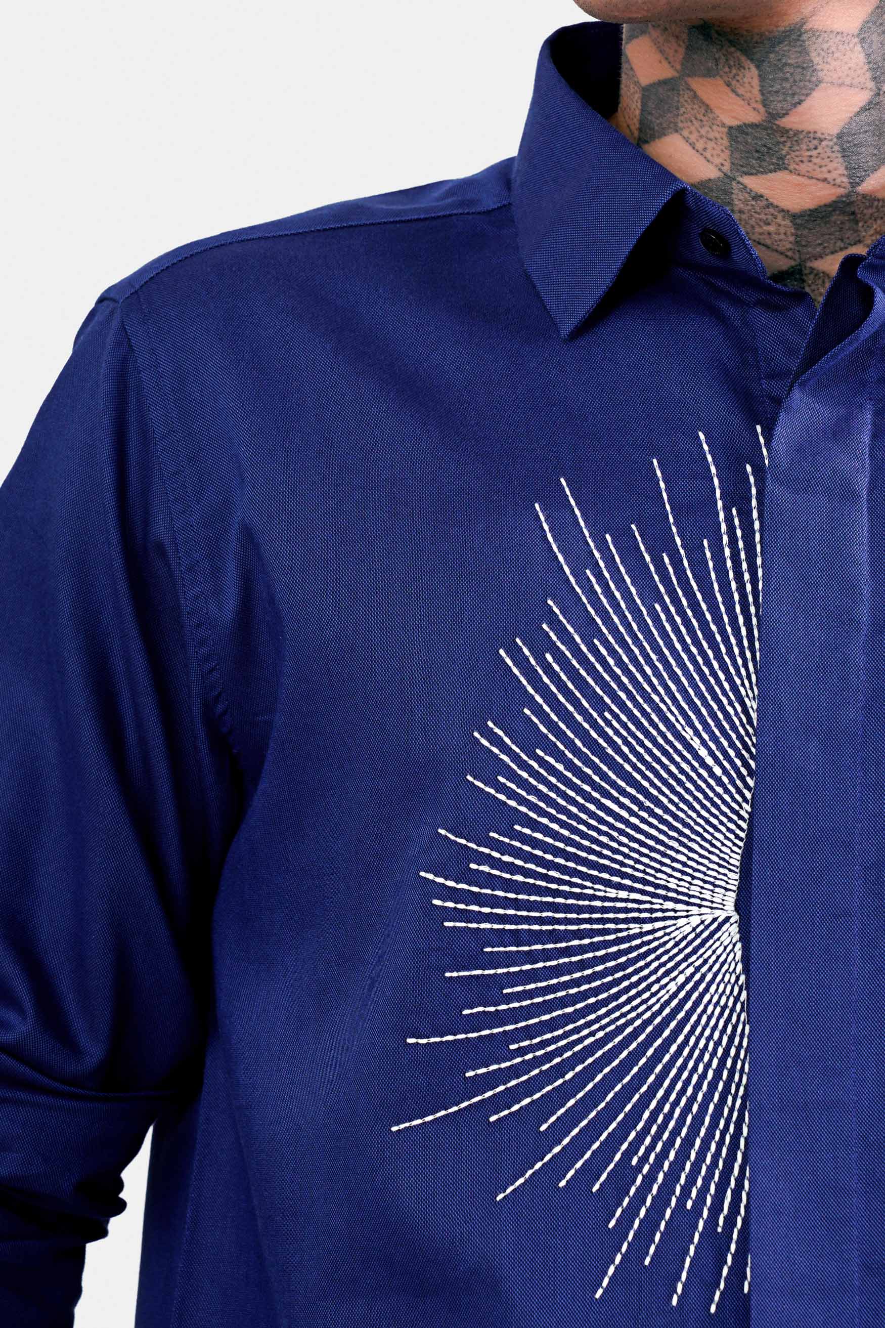 Nile Blue Embroidered Royal Oxford Designer Shirt