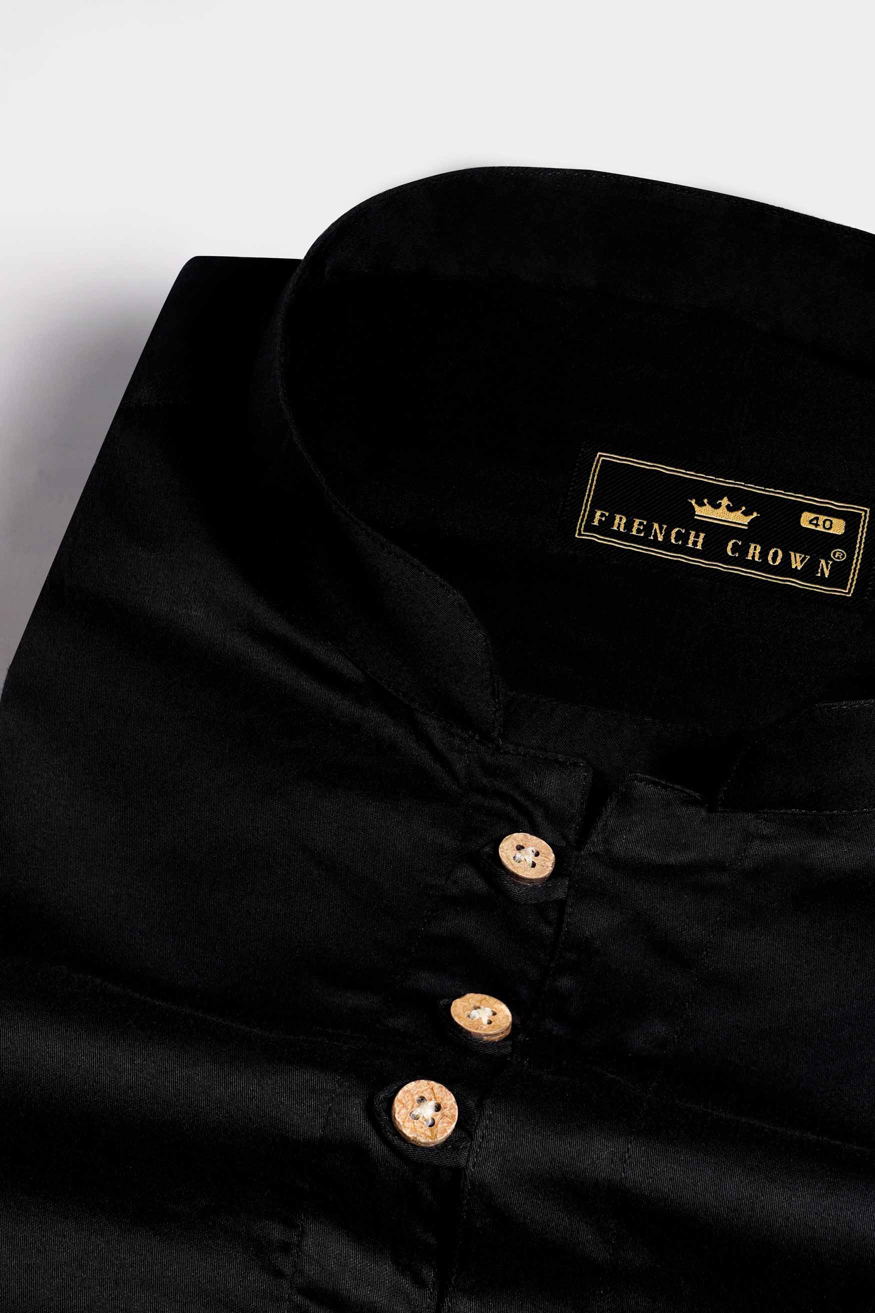 Jade Black Gayatri Mantra Embroidered Subtle Sheen Super Soft Premium Cotton Designer Kurta Shirt