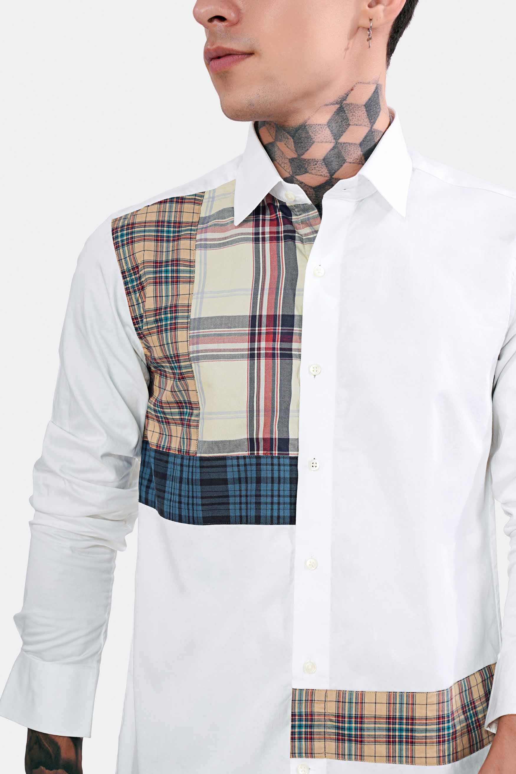 Bright White with Multicolour Checkered Subtle Sheen Super Soft Premium Cotton Designer Shirt