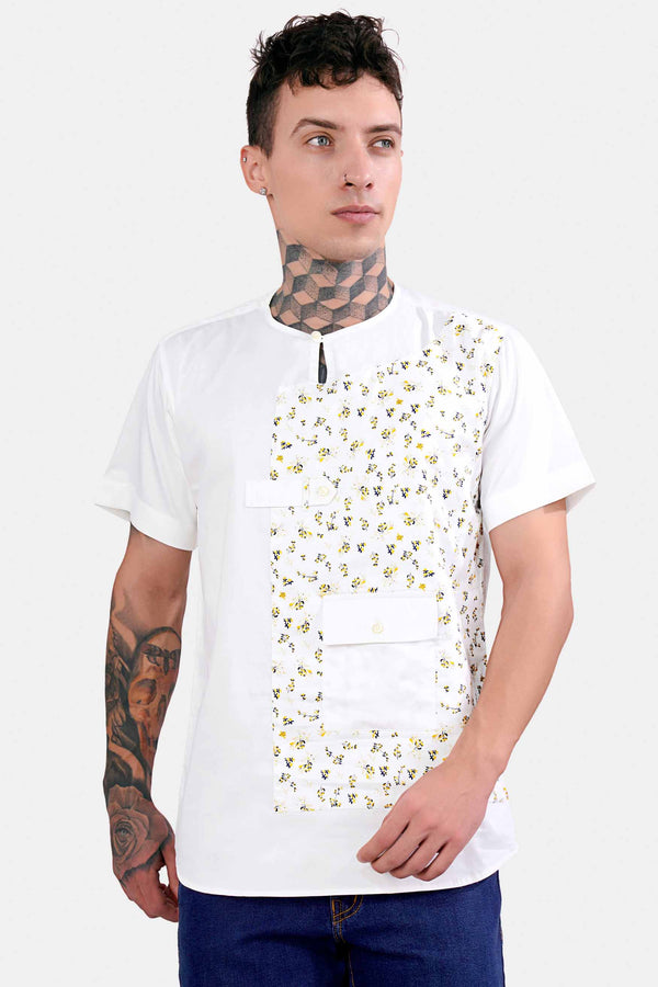 Bright White Multicolour Ditsy Printed Subtle Sheen Super Soft Premium Cotton Designer Shrit