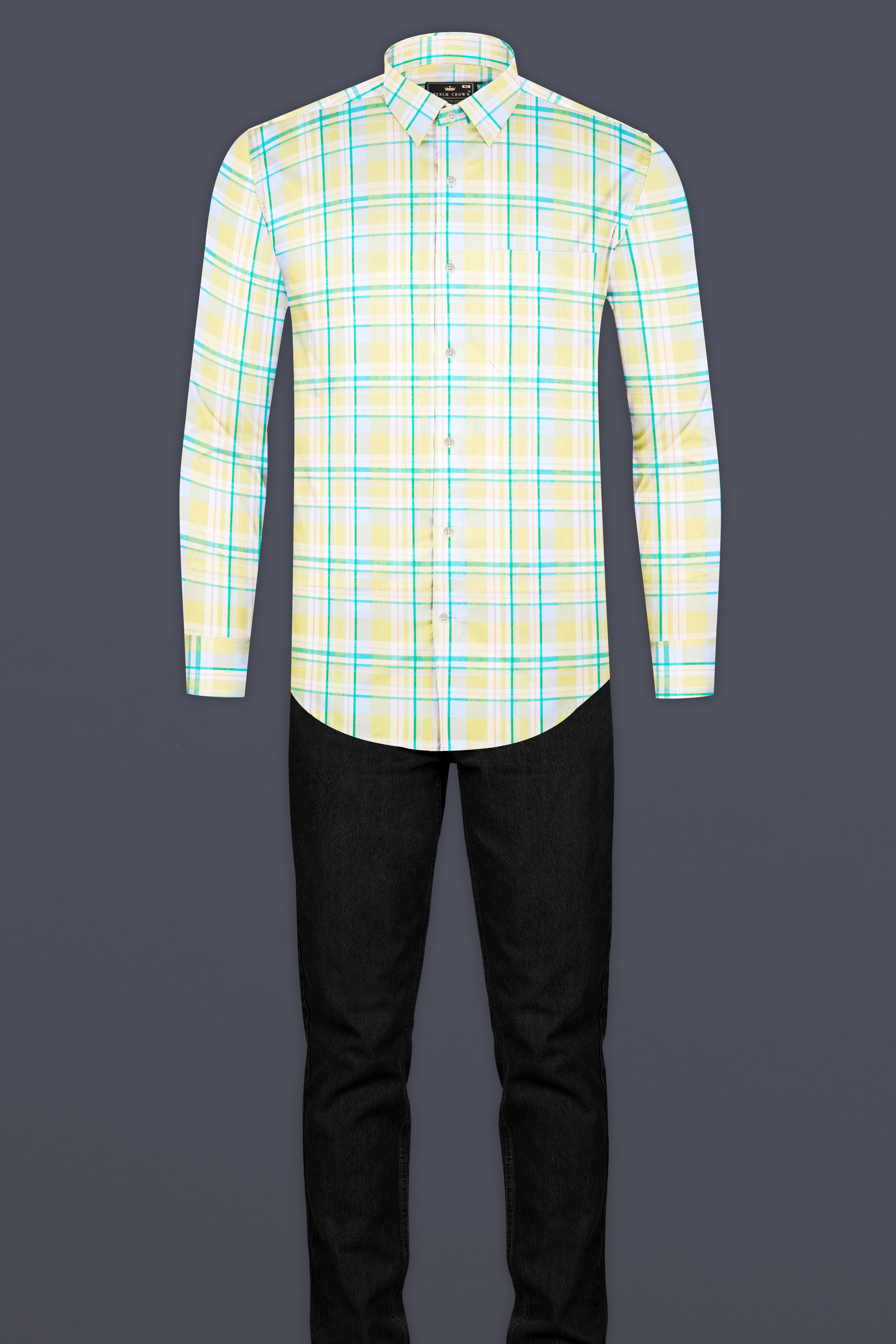 Arylide Brown with White and Teal Green Twill Plaid Premium Cotton Shirt