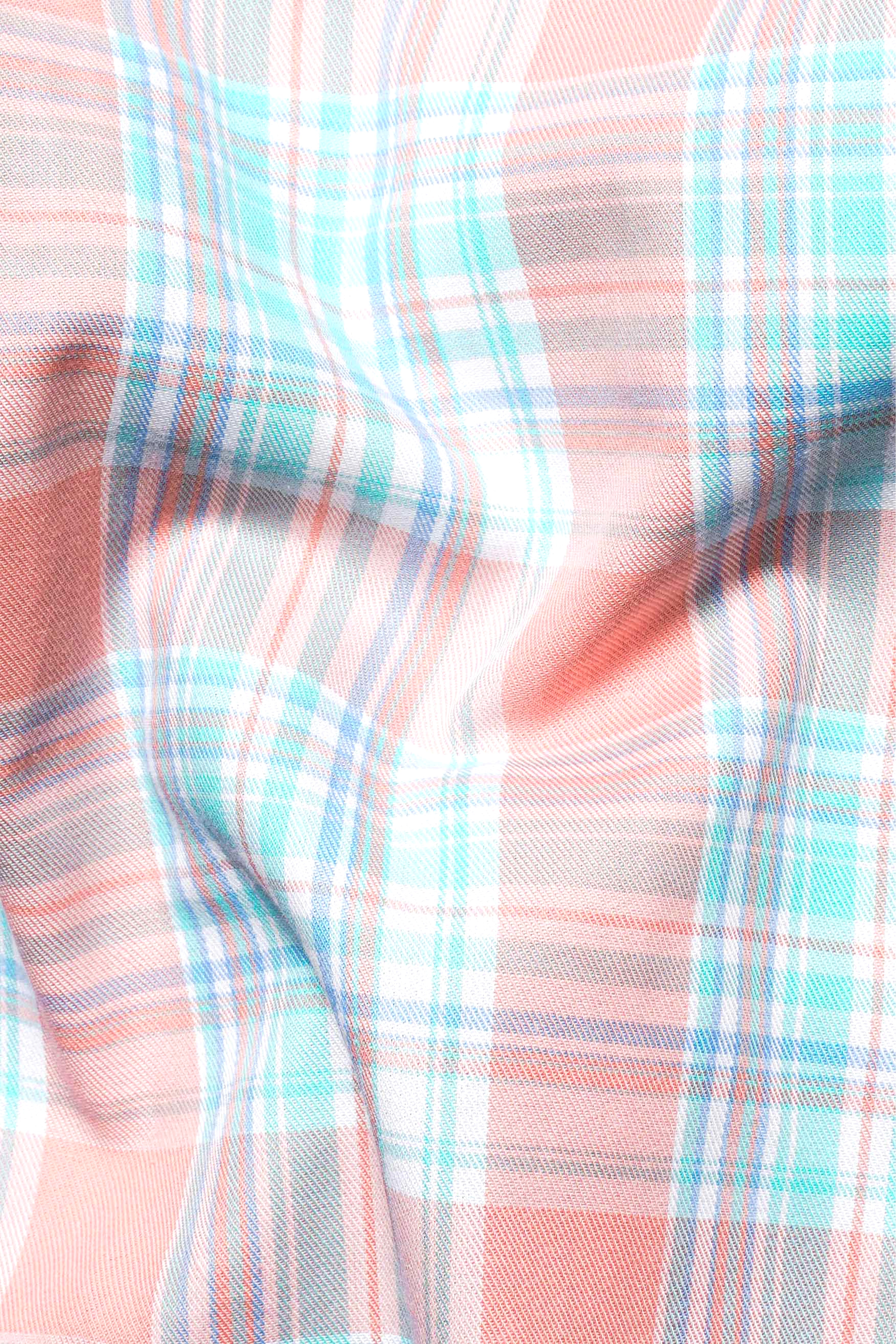 Blush Pink and Turquoise Blue Twill Plaid Premium Cotton Shirt