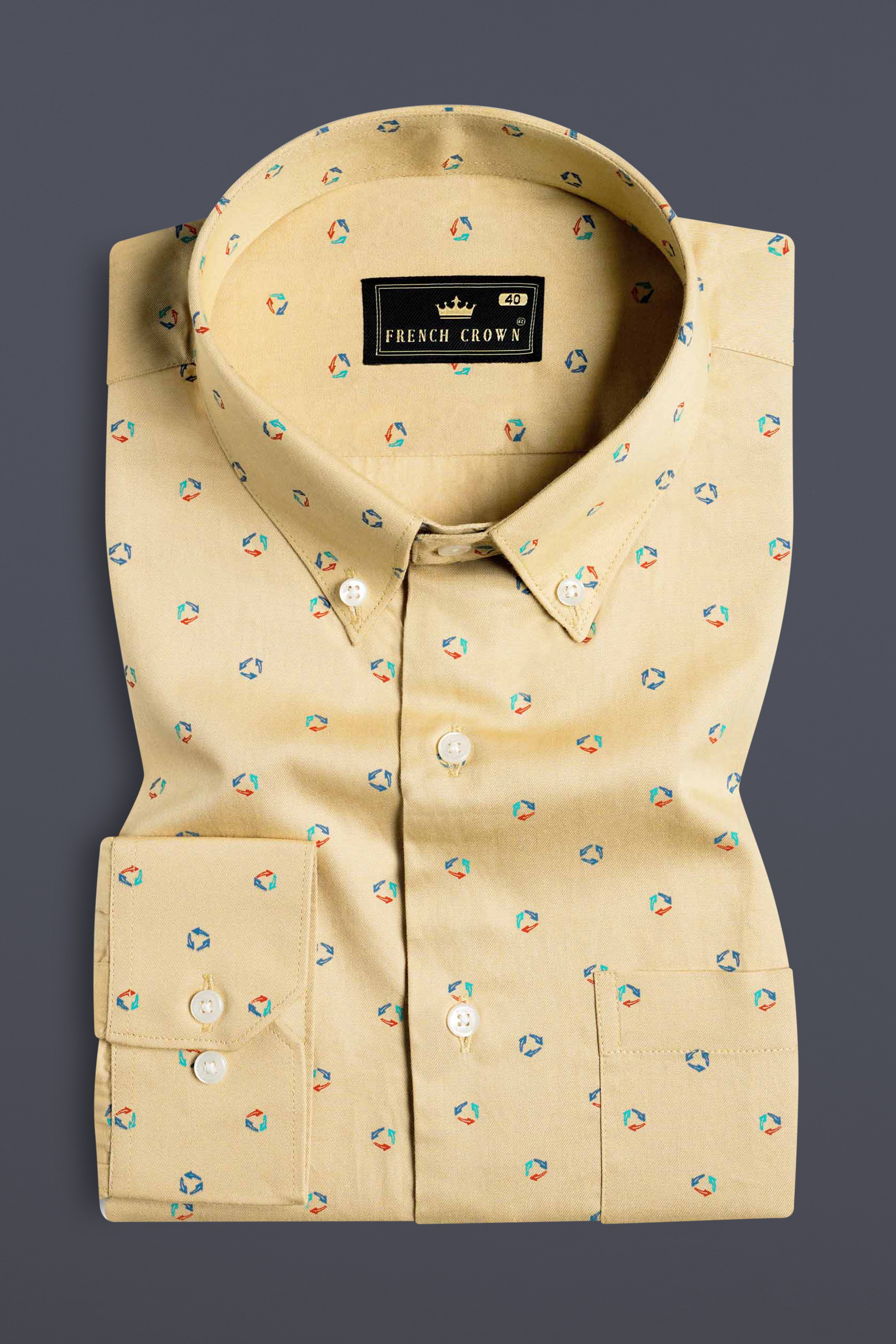 Burly Brown Printed Royal Oxford Button Down Shirt