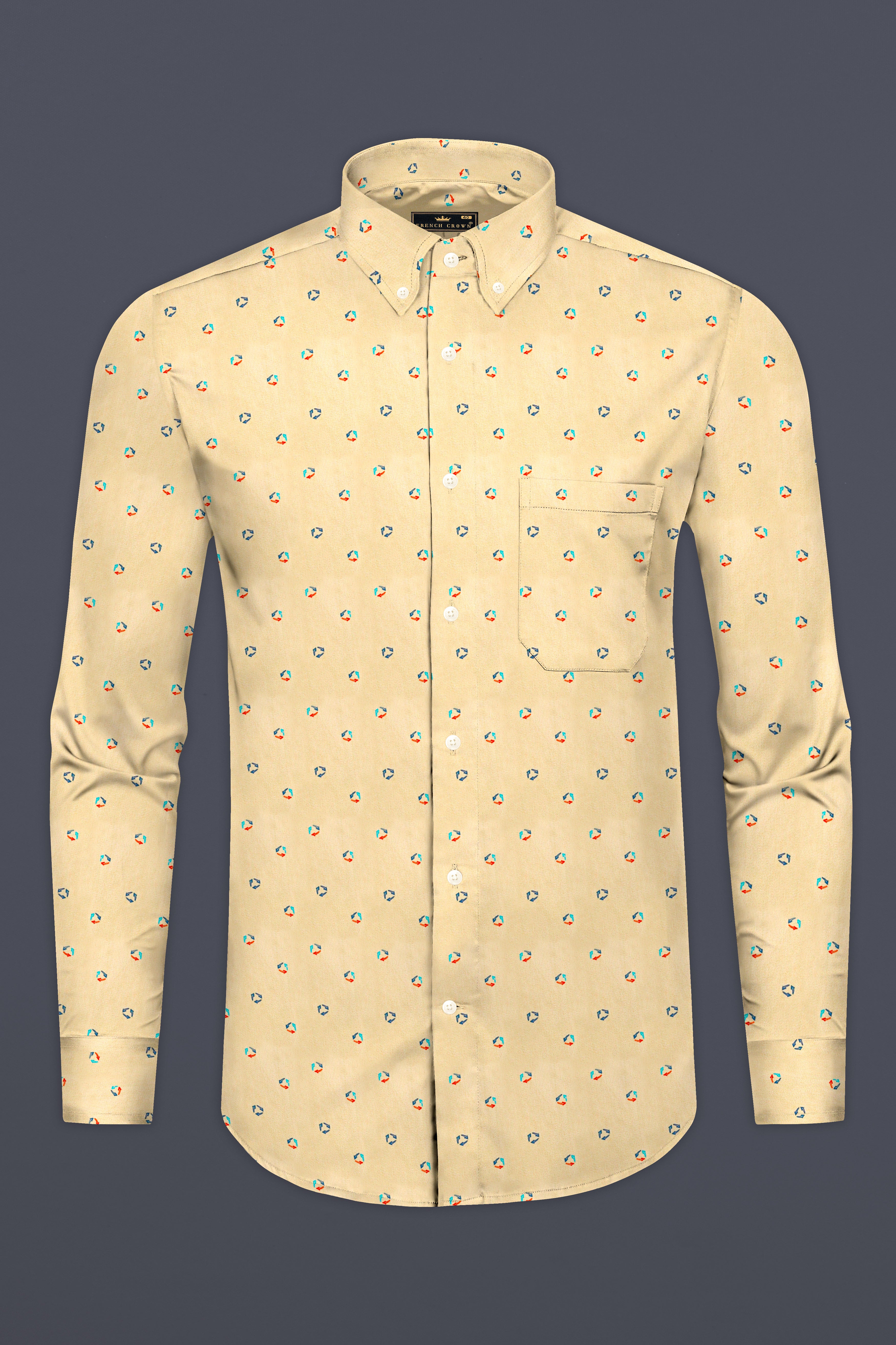 Burly Brown Printed Royal Oxford Button Down Shirt