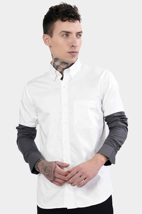 Bright White with Gravel Gray Subtle Sheen Super Soft Premium Cotton Designer Shirt