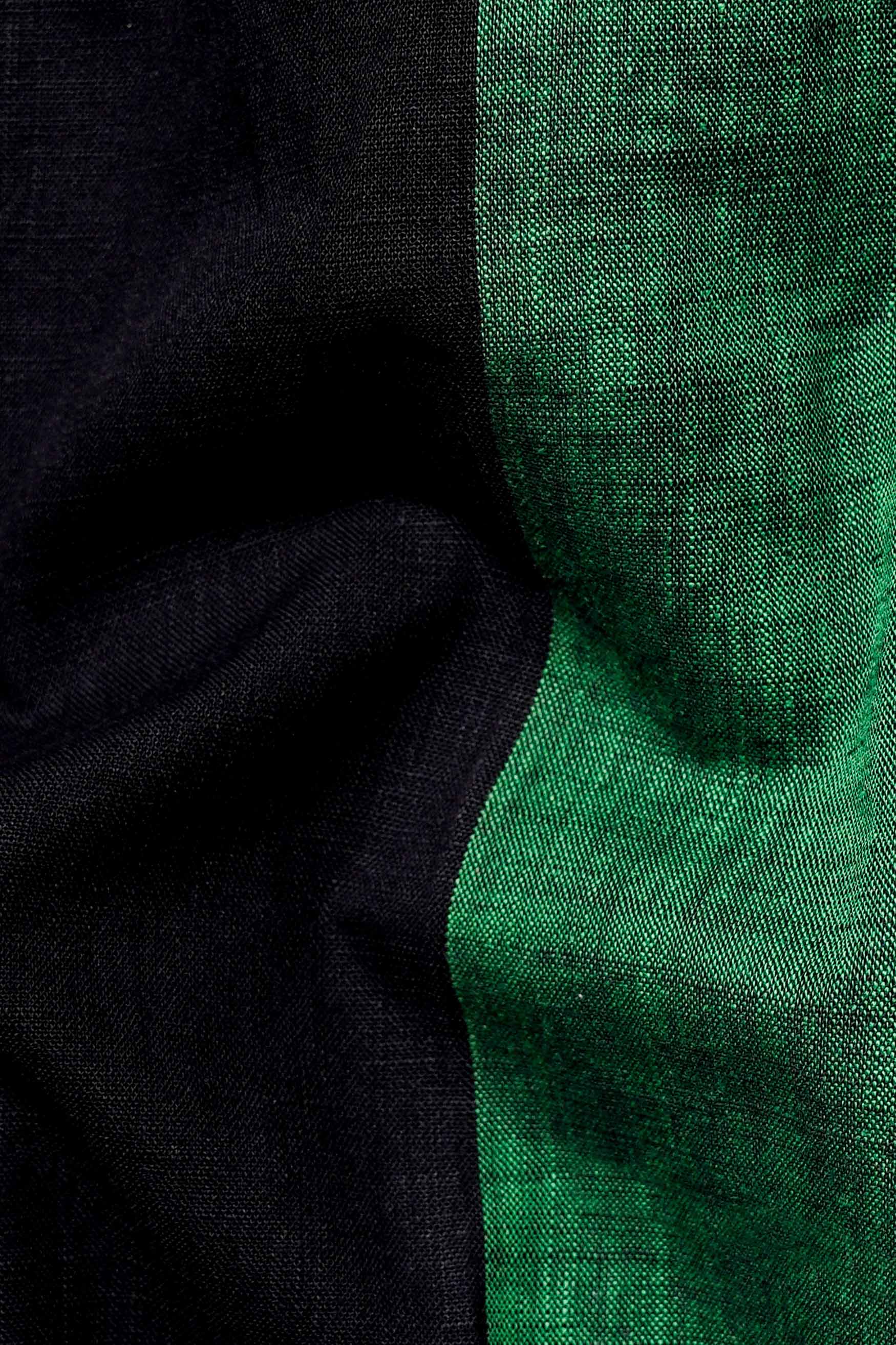 Half Pine Green and Half Jade Black Luxurious Linen Shirt