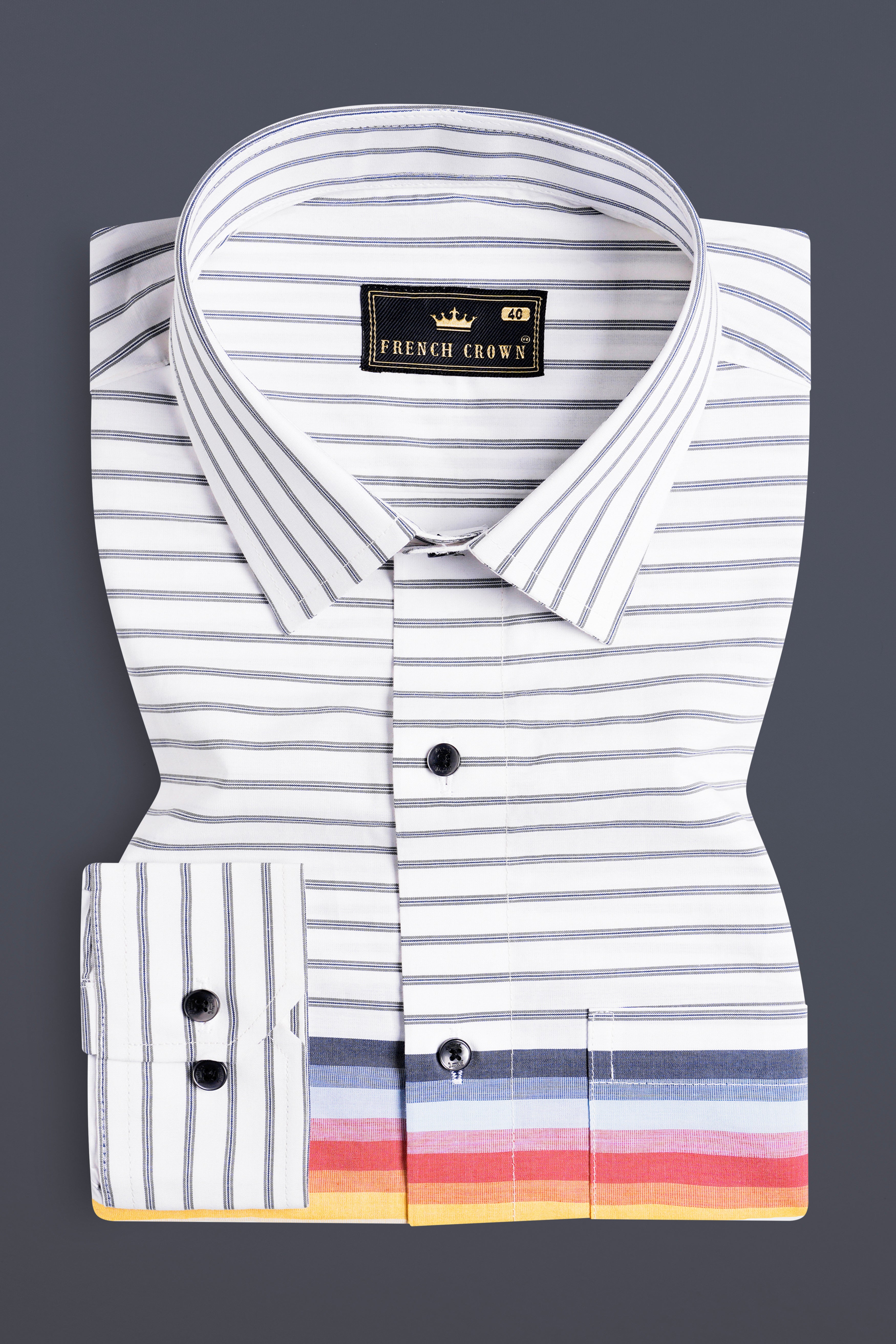 Bright White and Cadmium Red Multicolour Striped Premium Cotton Shirt