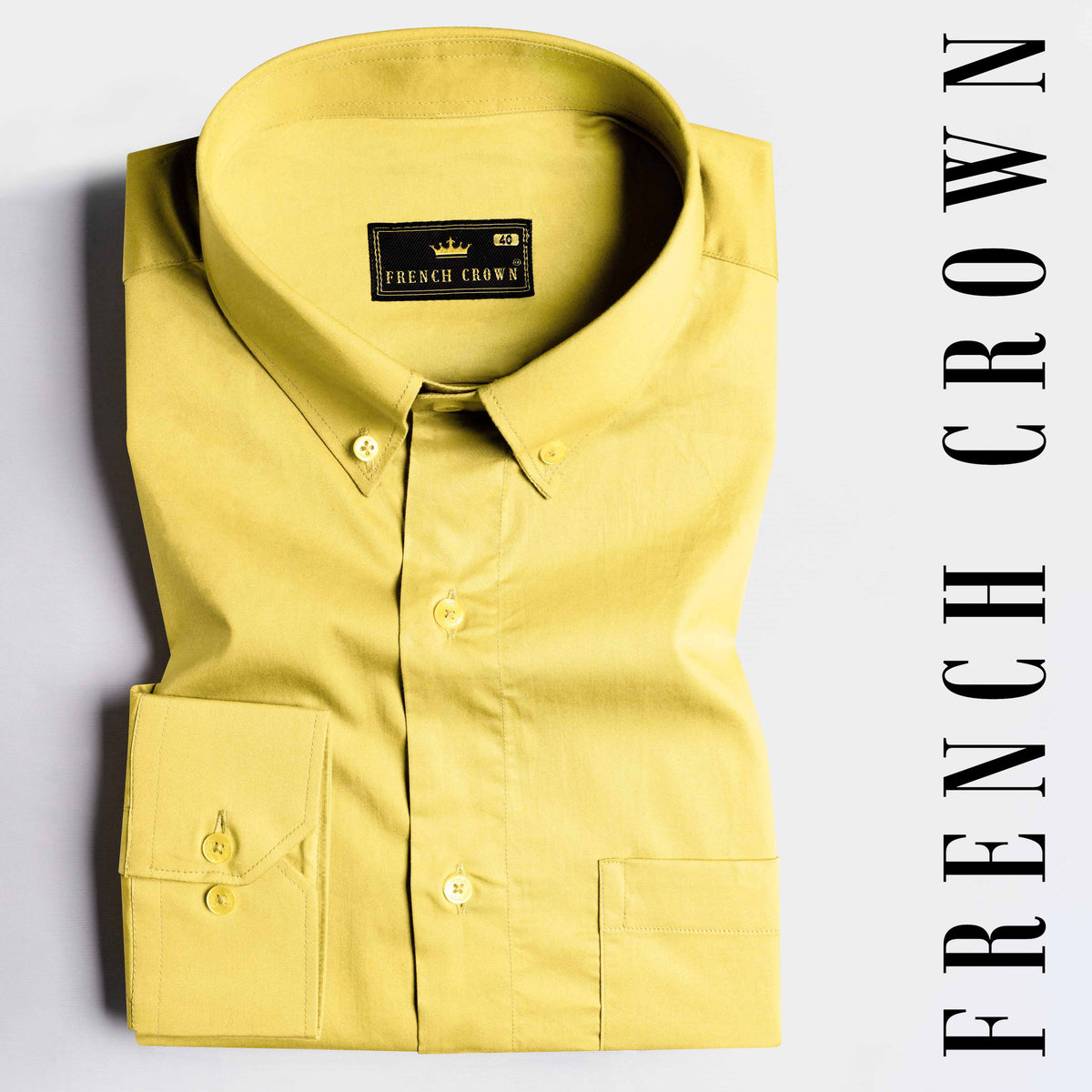 Jasmine Yellow Casual Plain-Solid Premium Cotton Button-Down Shirt For Men