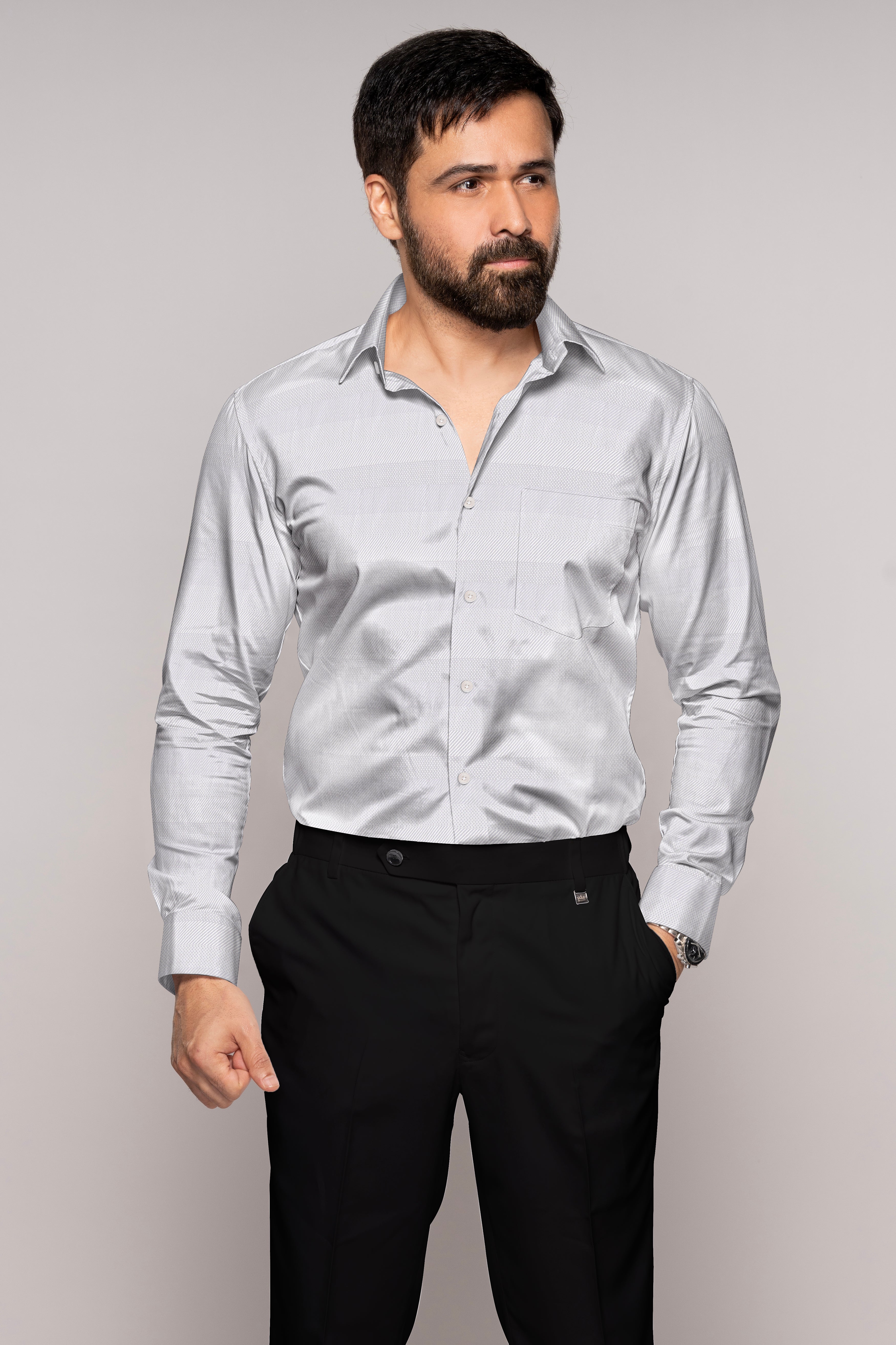 Periglacial Gray Dobby Textured Premium Giza Cotton Shirt