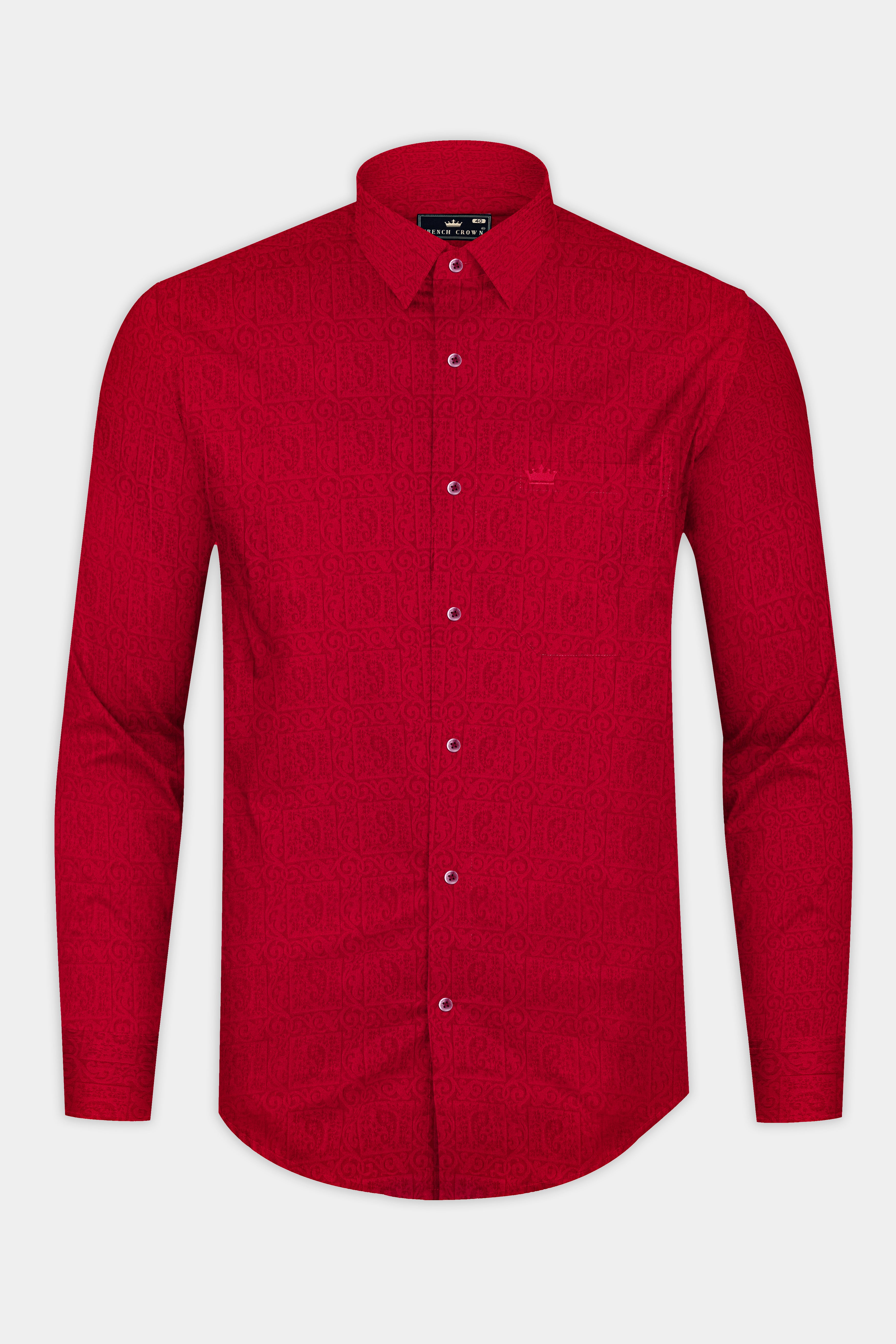 Scarlet Red Jacquard Textured Premium Giza Cotton Shirt