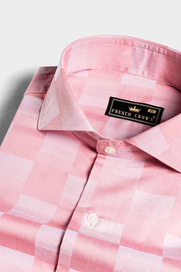 Blossom Pink and Prim Lavender Checked Jacquard Textured Premium Giza Cotton Shirt