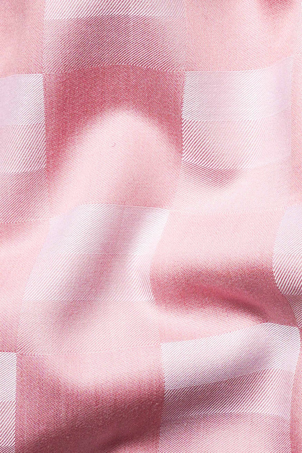 Blossom Pink and Prim Lavender Checked Jacquard Textured Premium Giza Cotton Shirt