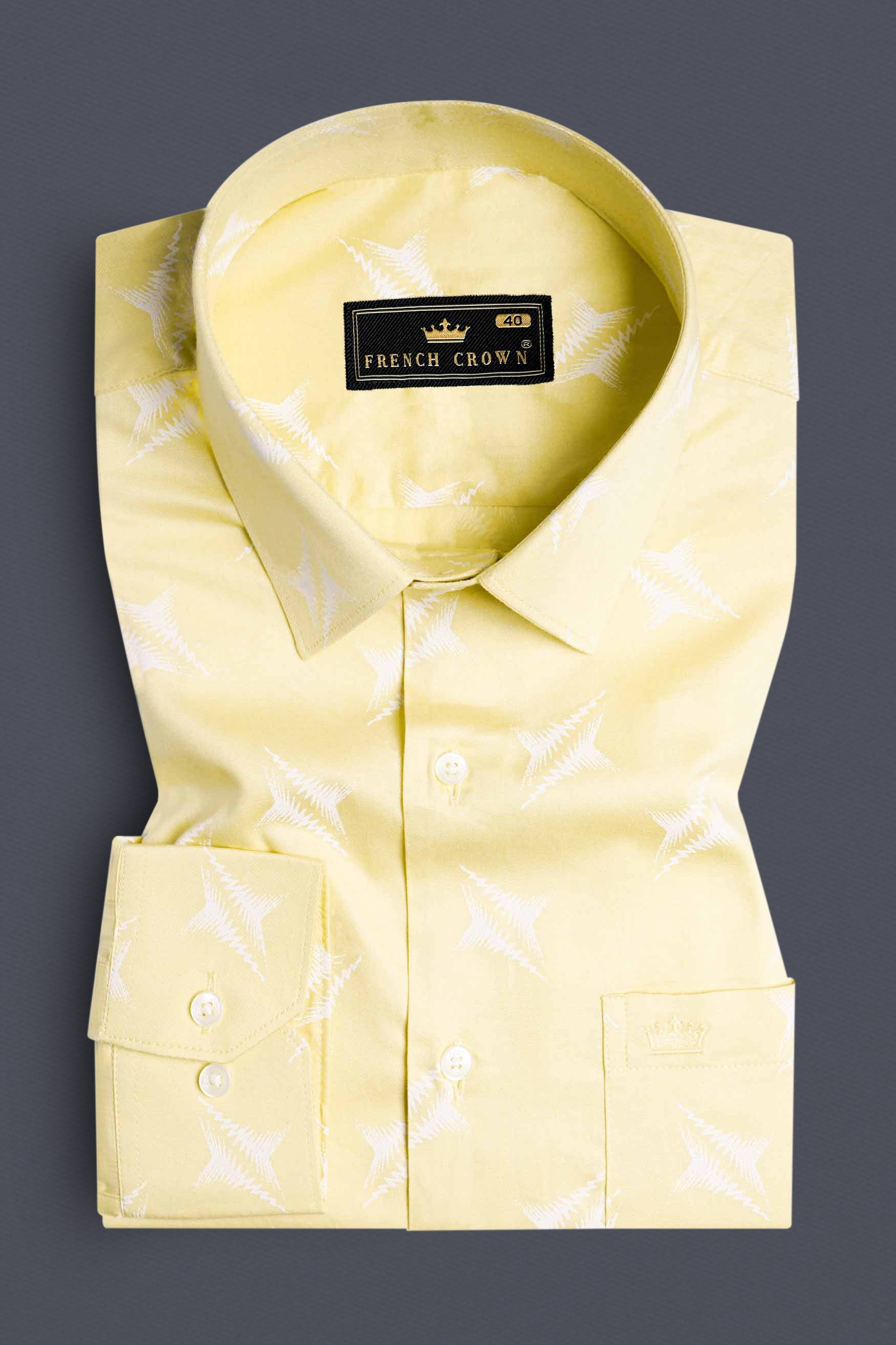 Sandwisp Yellow and White Printed Subtle Sheen Super Soft Premium Cotton Shirt