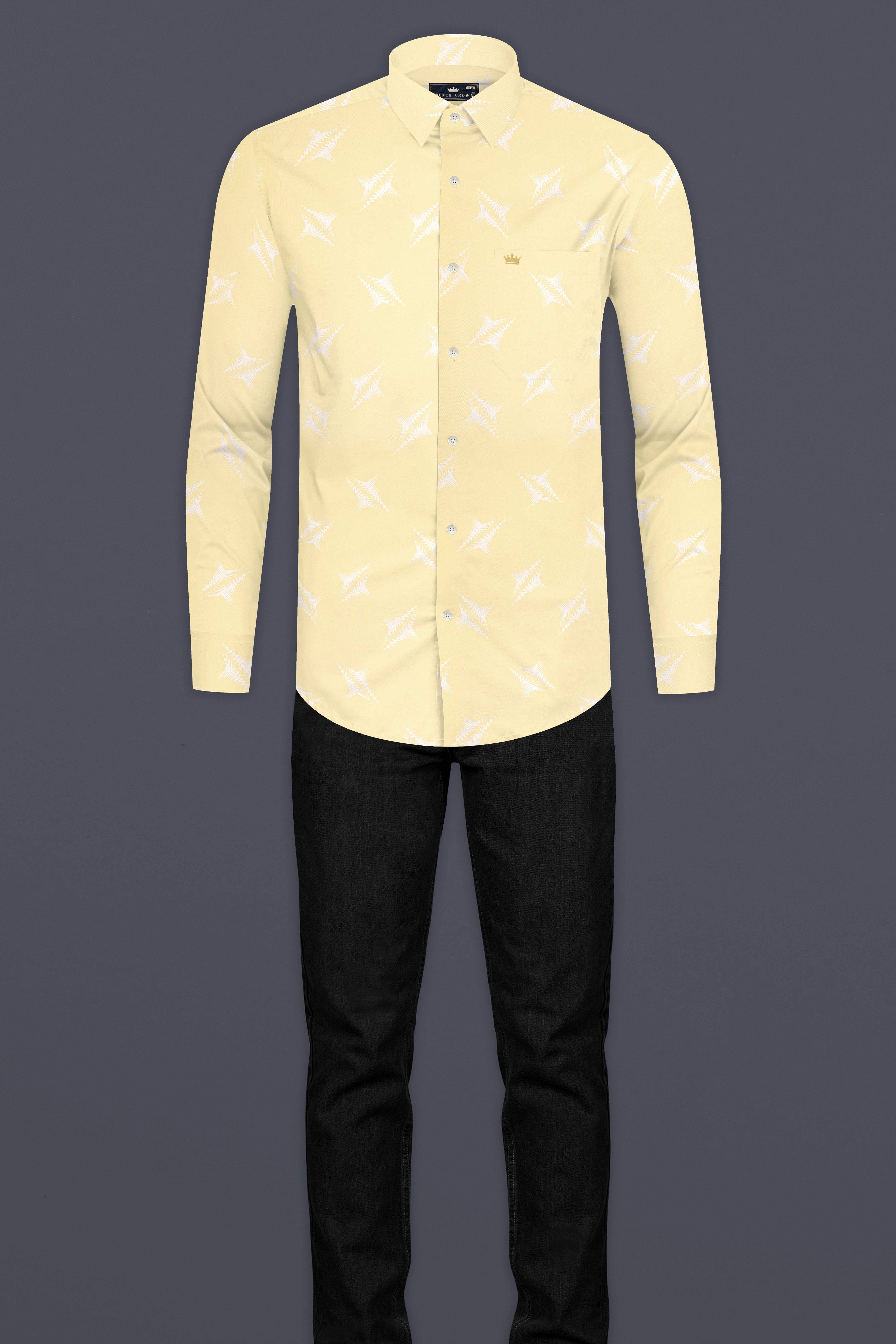 Sandwisp Yellow and White Printed Subtle Sheen Super Soft Premium Cotton Shirt