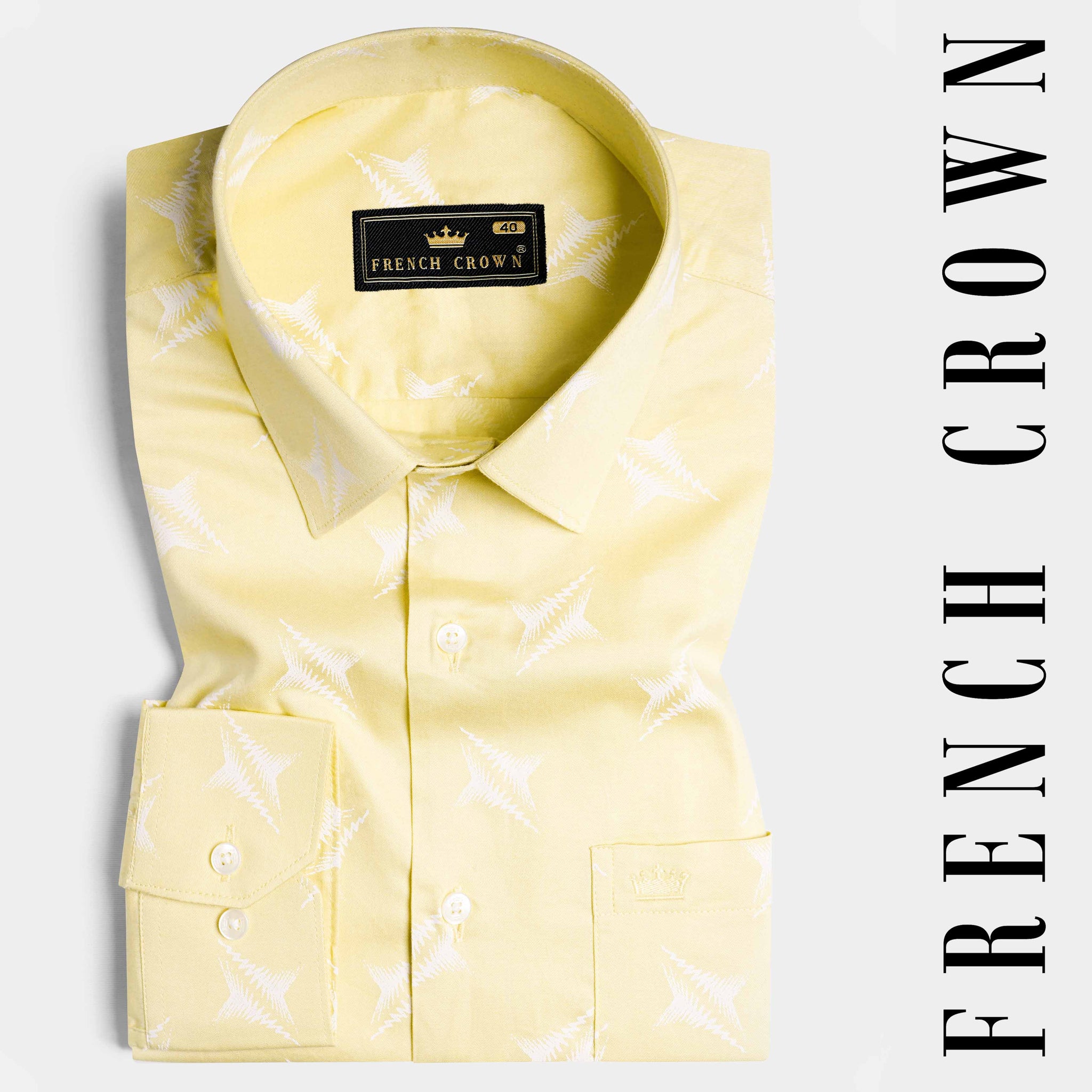 Sandwisp Yellow and White Formal/Casual Prints Premium Cotton Shirt For Men