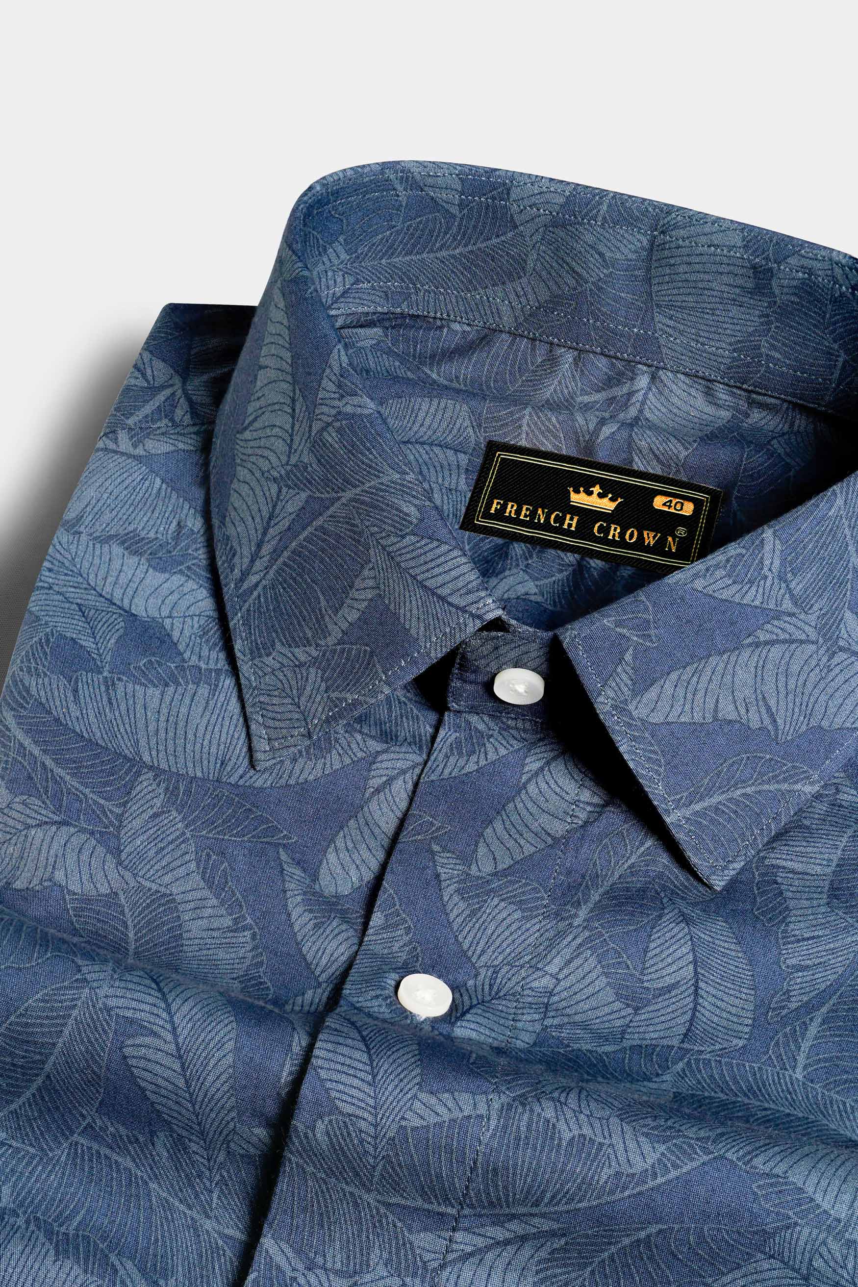 Slate Blue and Heather Gray Leaves Printed Premium Cotton Shirt 11458-38, 11458-H-38, 11458-39, 11458-H-39, 11458-40, 11458-H-40, 11458-42, 11458-H-42, 11458-44, 11458-H-44, 11458-46, 11458-H-46, 11458-48, 11458-H-48, 11458-50, 11458-H-50, 11458-52, 11458-H-52