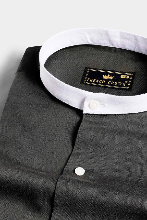 Zeus Gray with White Cuffs and Collar Luxurious Linen Shirt