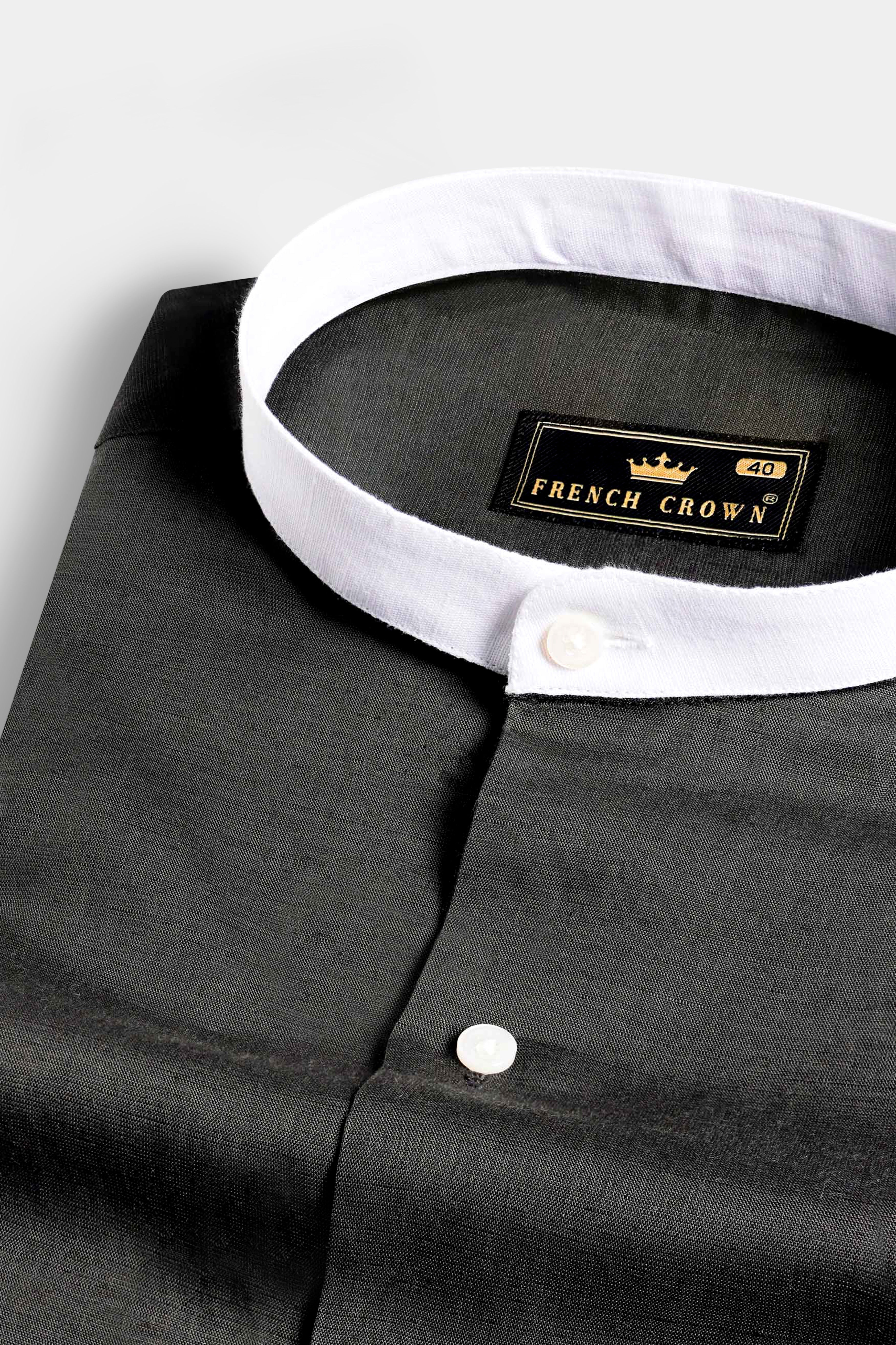 Zeus Gray with White Cuffs and Collar Luxurious Linen Shirt