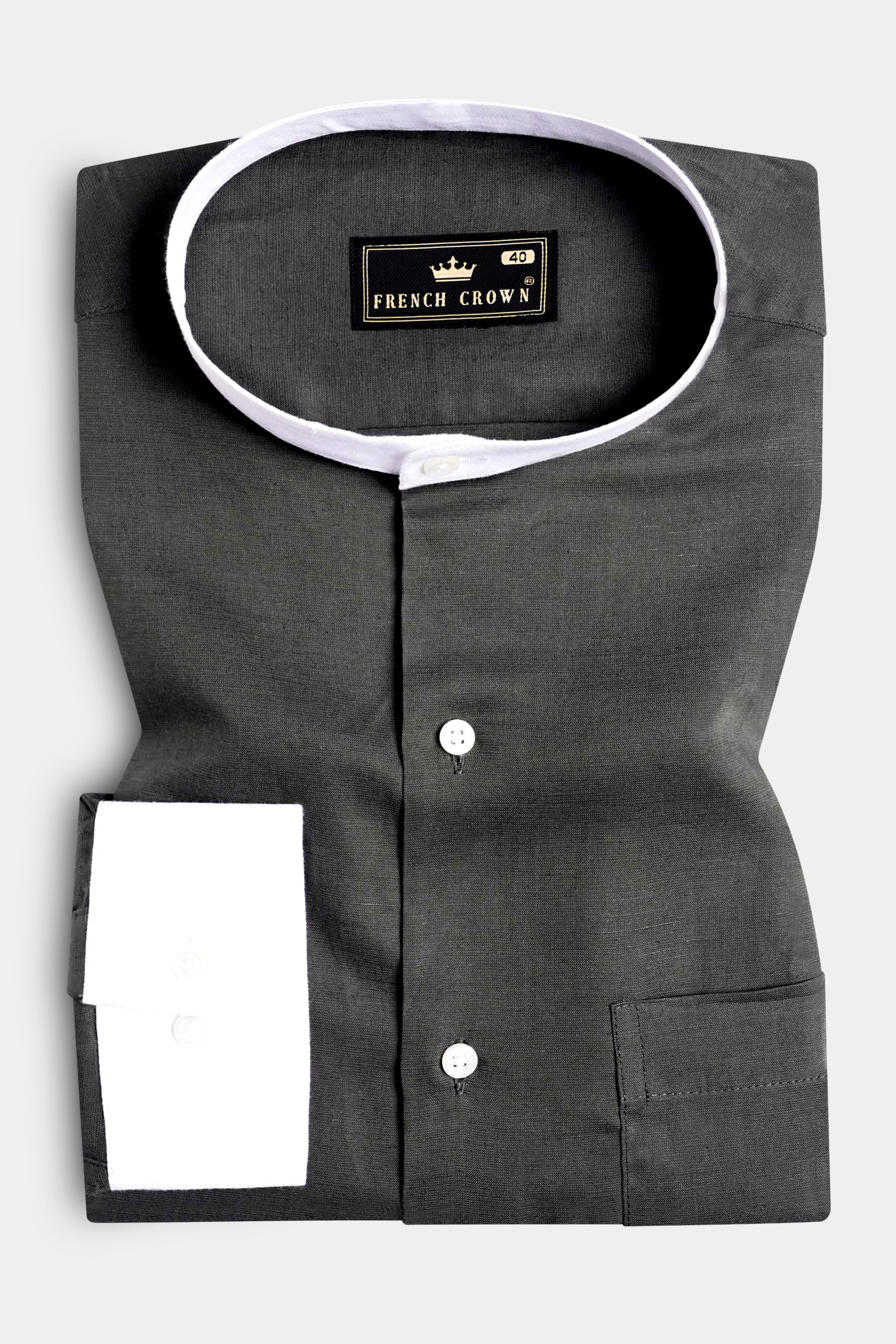 Zeus Gray with White Cuffs and Collar Luxurious Linen Shirt