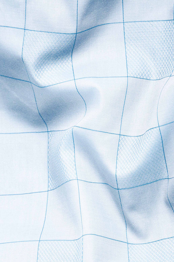 Mercury and Electric Blue Checkered Dobby Textured Premium Giza Cotton Shirt