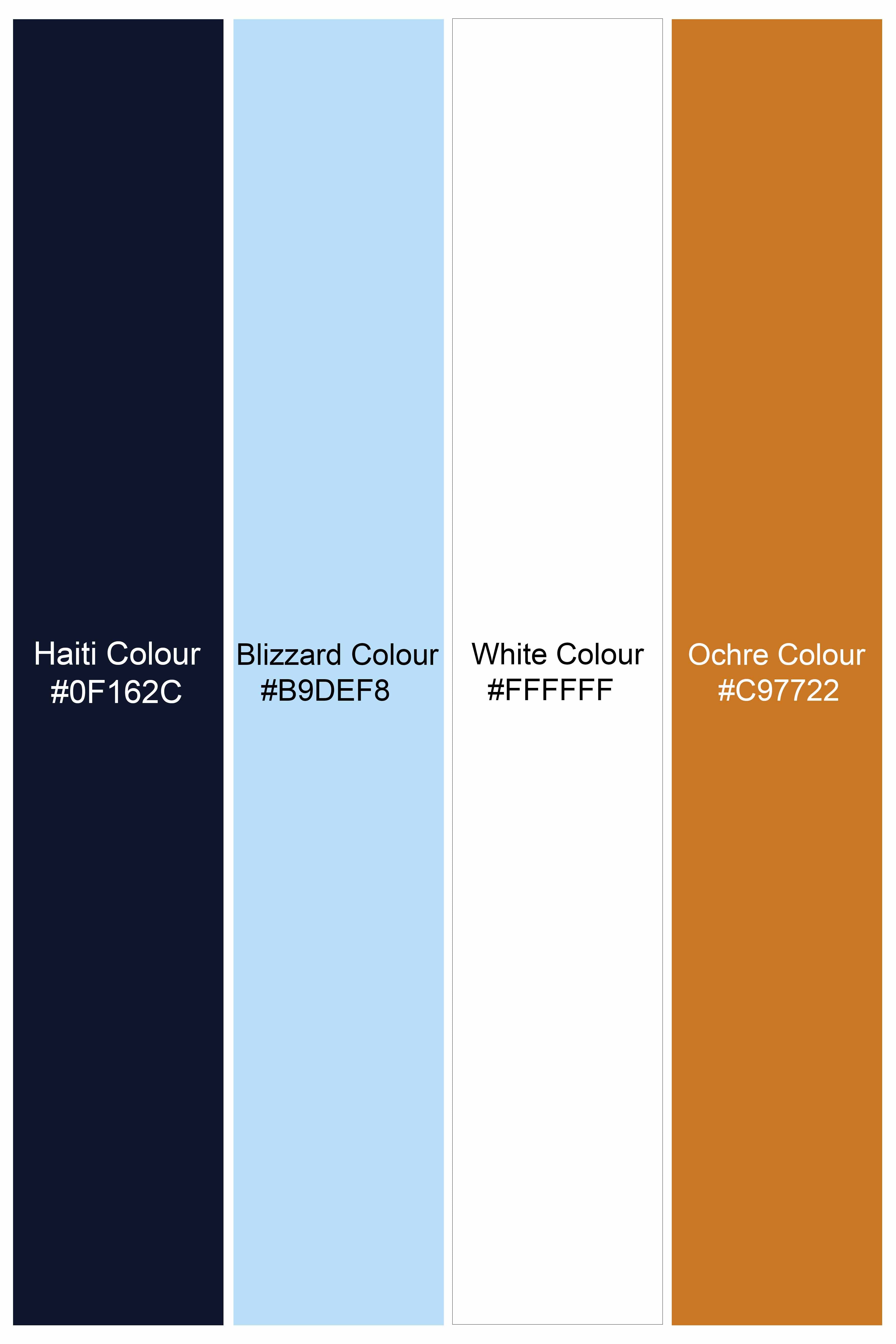 Haiti Blue and Ochre Orange Floral Printed Subtle Sheen Super Soft Premium Cotton Designer Shirt 11477-38, 11477-H-38, 11477-39, 11477-H-39, 11477-40, 11477-H-40, 11477-42, 11477-H-42, 11477-44, 11477-H-44, 11477-46, 11477-H-46, 11477-48, 11477-H-48, 11477-50, 11477-H-50, 11477-52, 11477-H-52