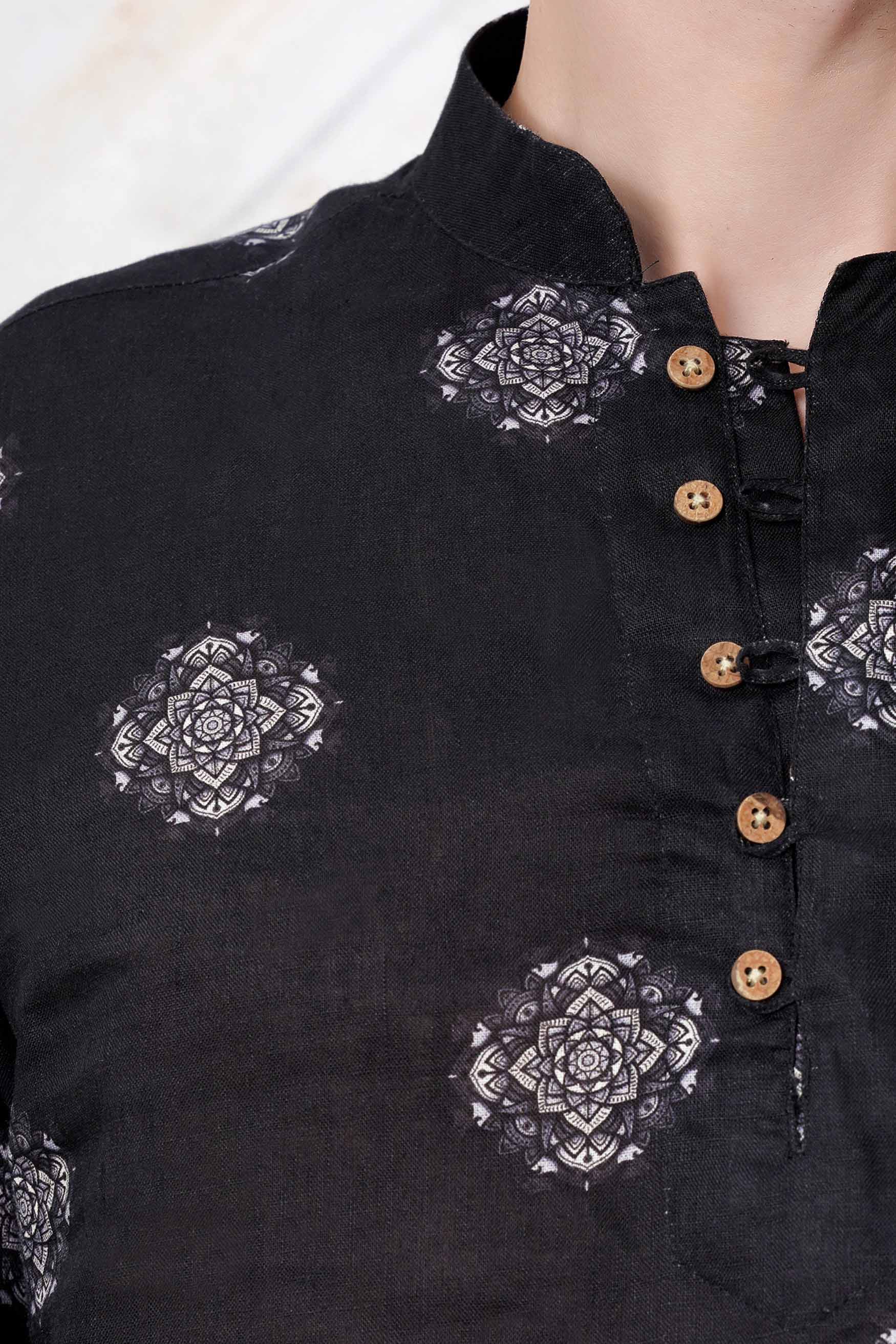 Jade Black and White Floral Printed Luxurious Linen Kurta Shirt 11487-KS-38, 11487-KS-H-38, 11487-KS-39, 11487-KS-H-39, 11487-KS-40, 11487-KS-H-40, 11487-KS-42, 11487-KS-H-42, 11487-KS-44, 11487-KS-H-44, 11487-KS-46, 11487-KS-H-46, 11487-KS-48, 11487-KS-H-48, 11487-KS-50, 11487-KS-H-50, 11487-KS-52, 11487-KS-H-52