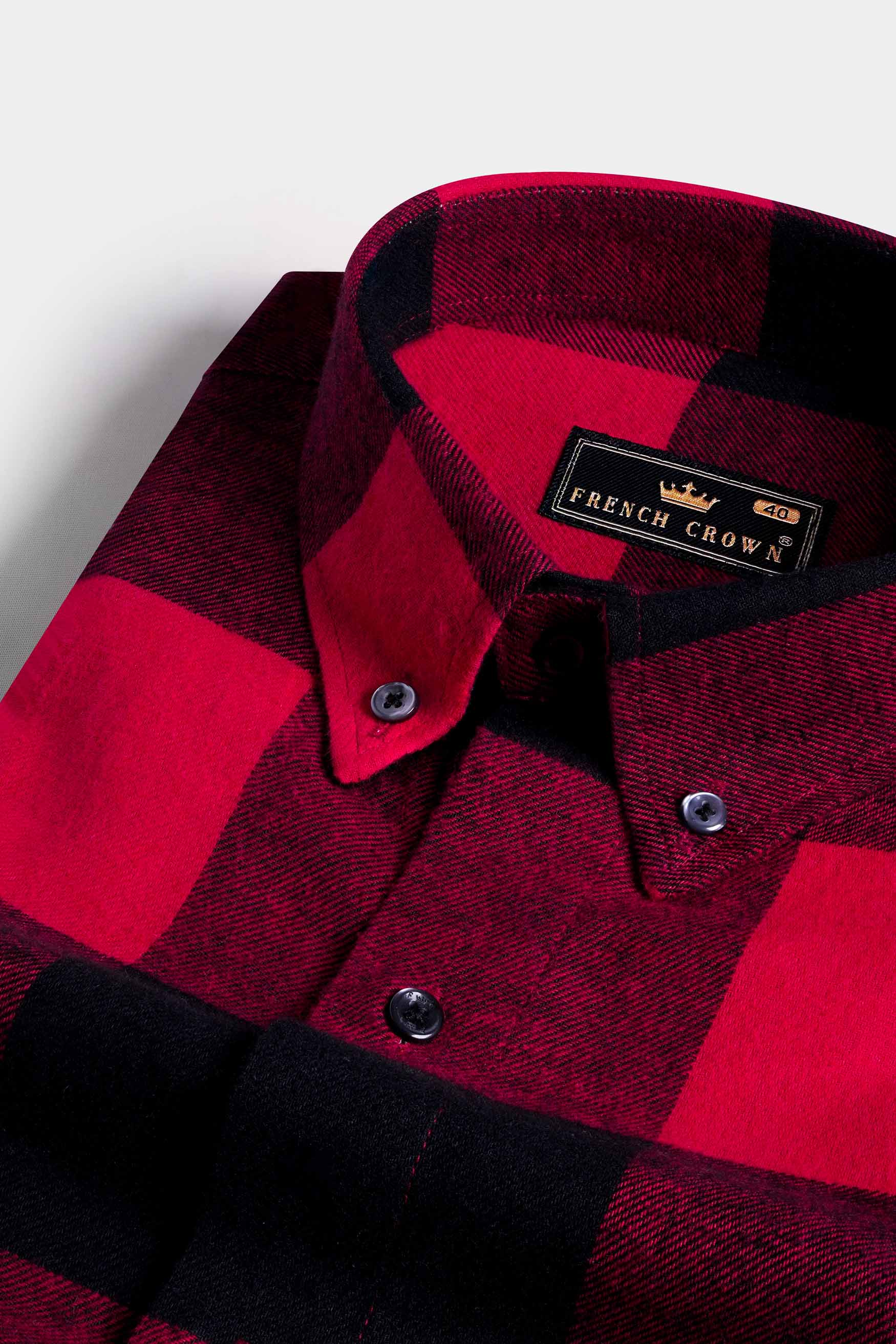 Cornell Red and Cinder Black Checked Flannel Button Down Shirt