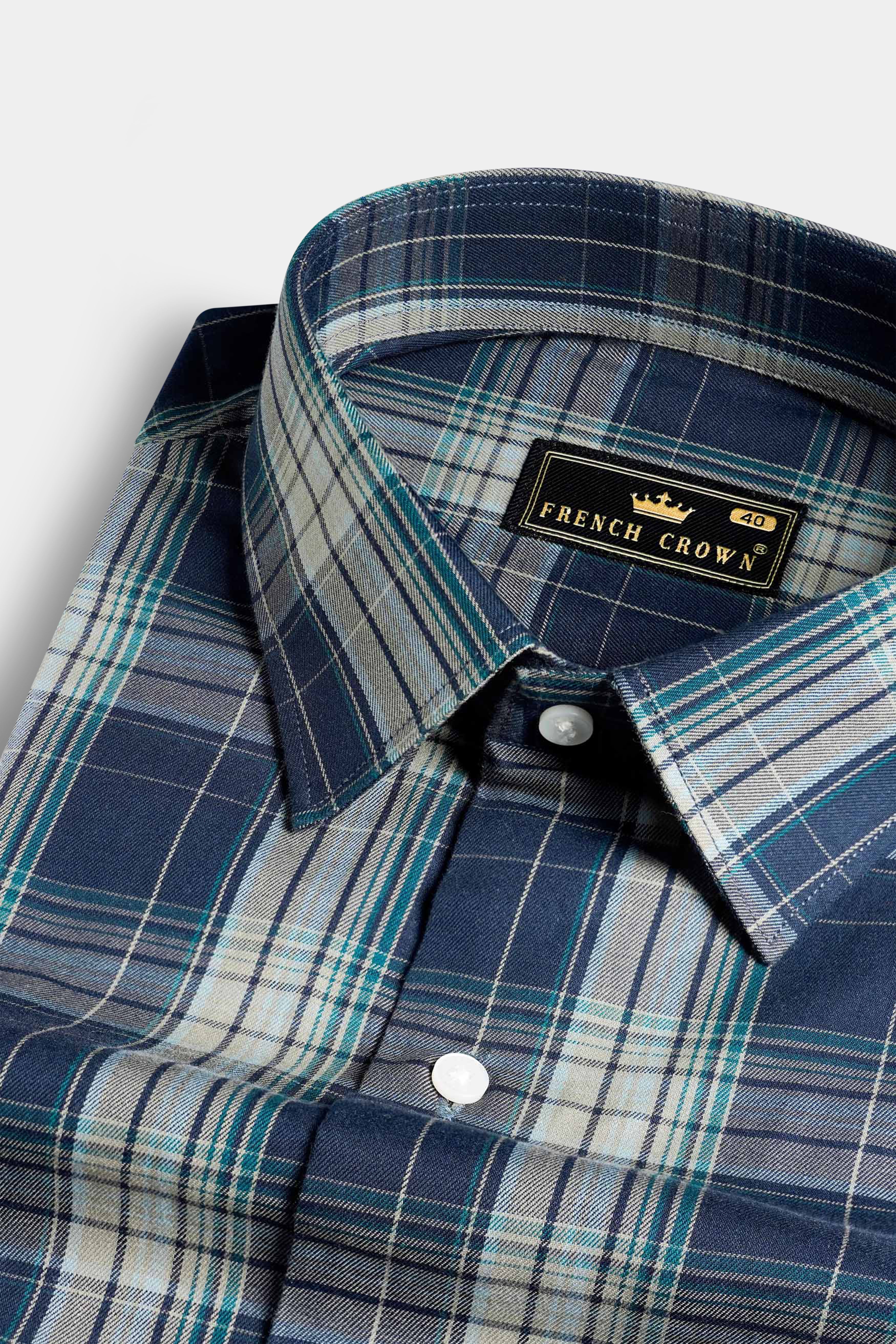 Cloud Burst Blue and Casal Green Twill Plaid Premium Cotton Shirt