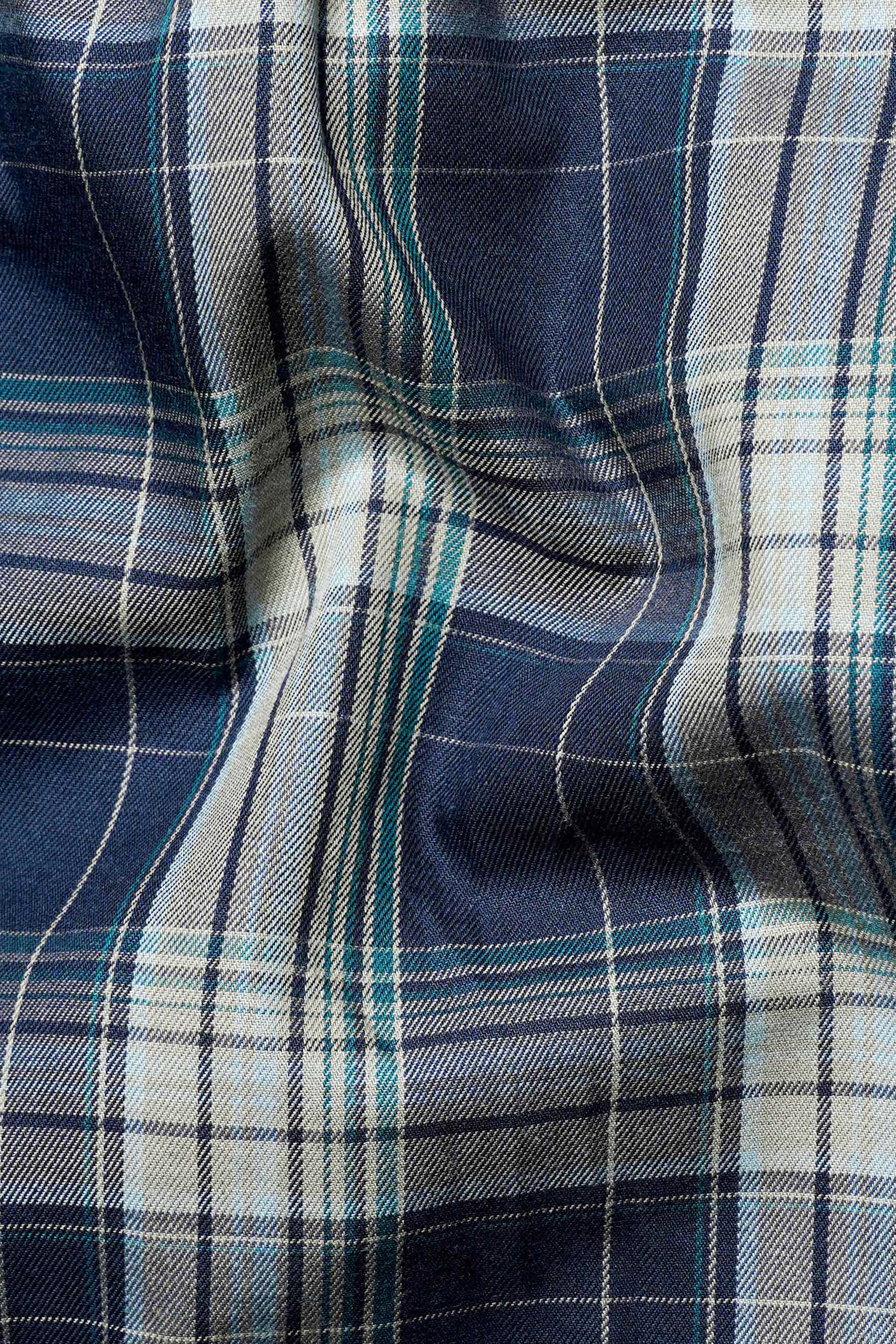 Cloud Burst Blue and Casal Green Twill Plaid Premium Cotton Shirt