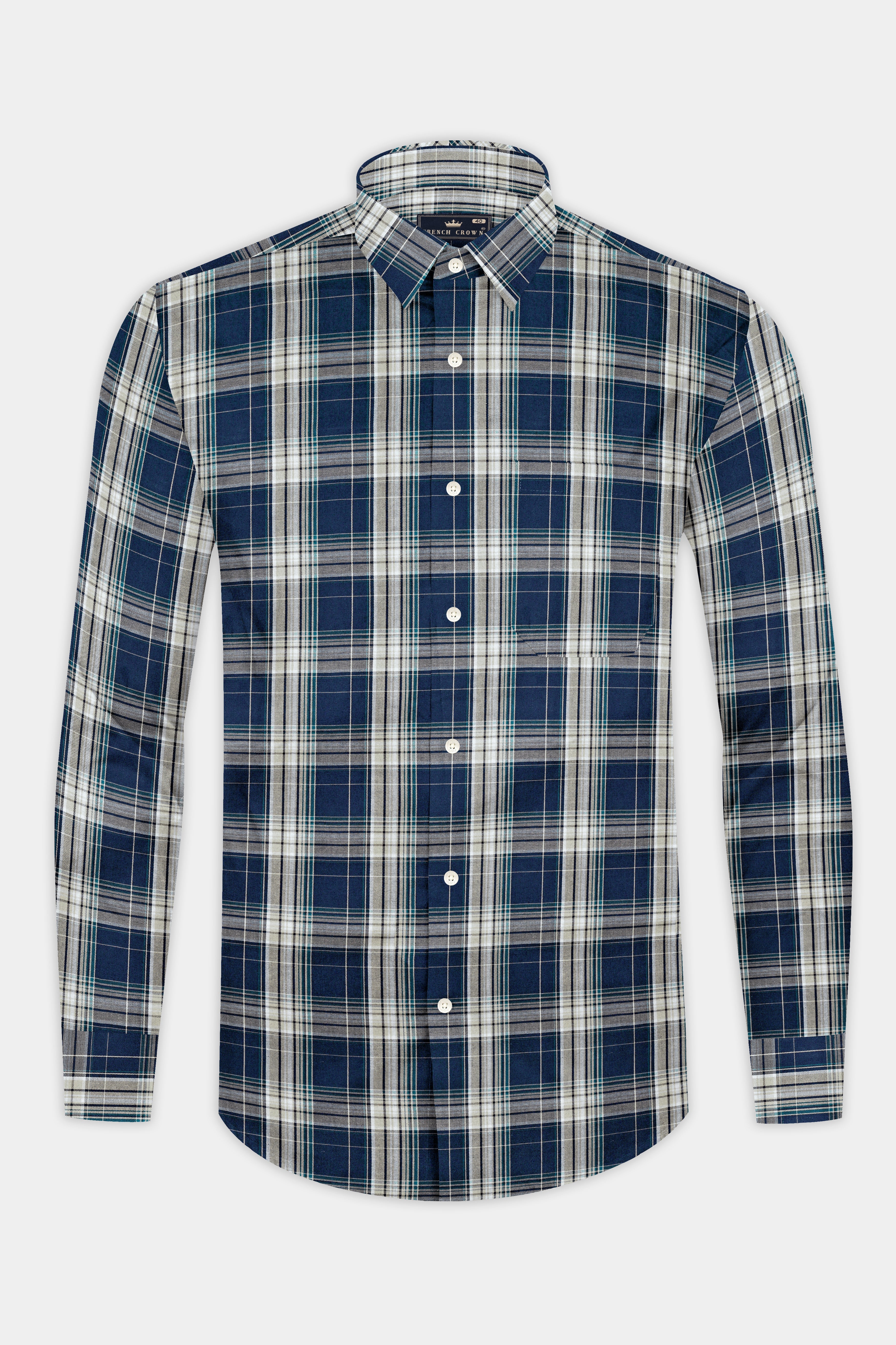 Cloud Burst Blue and Casal Green Twill Plaid Premium Cotton Shirt