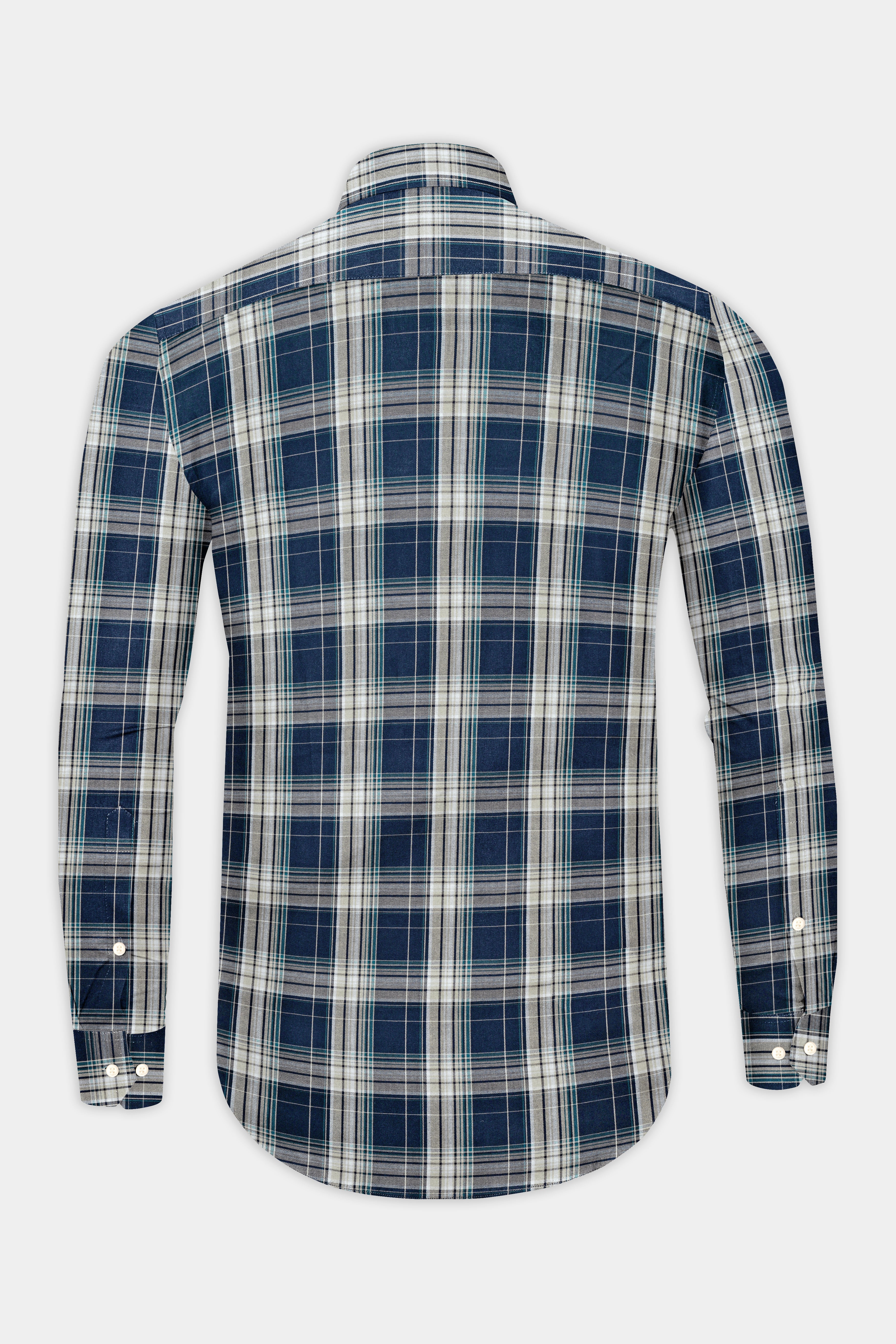 Cloud Burst Blue and Casal Green Twill Plaid Premium Cotton Shirt