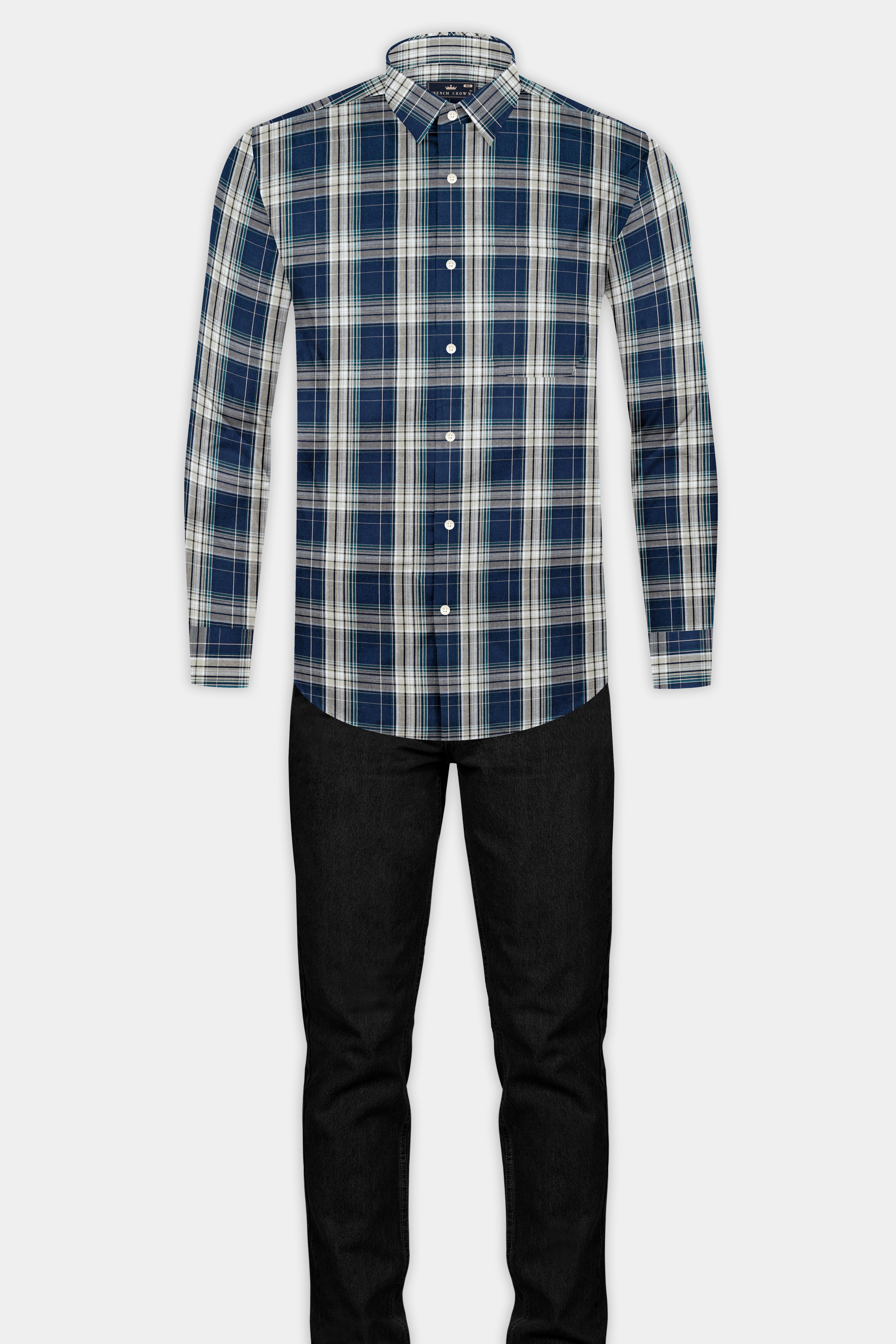 Cloud Burst Blue and Casal Green Twill Plaid Premium Cotton Shirt