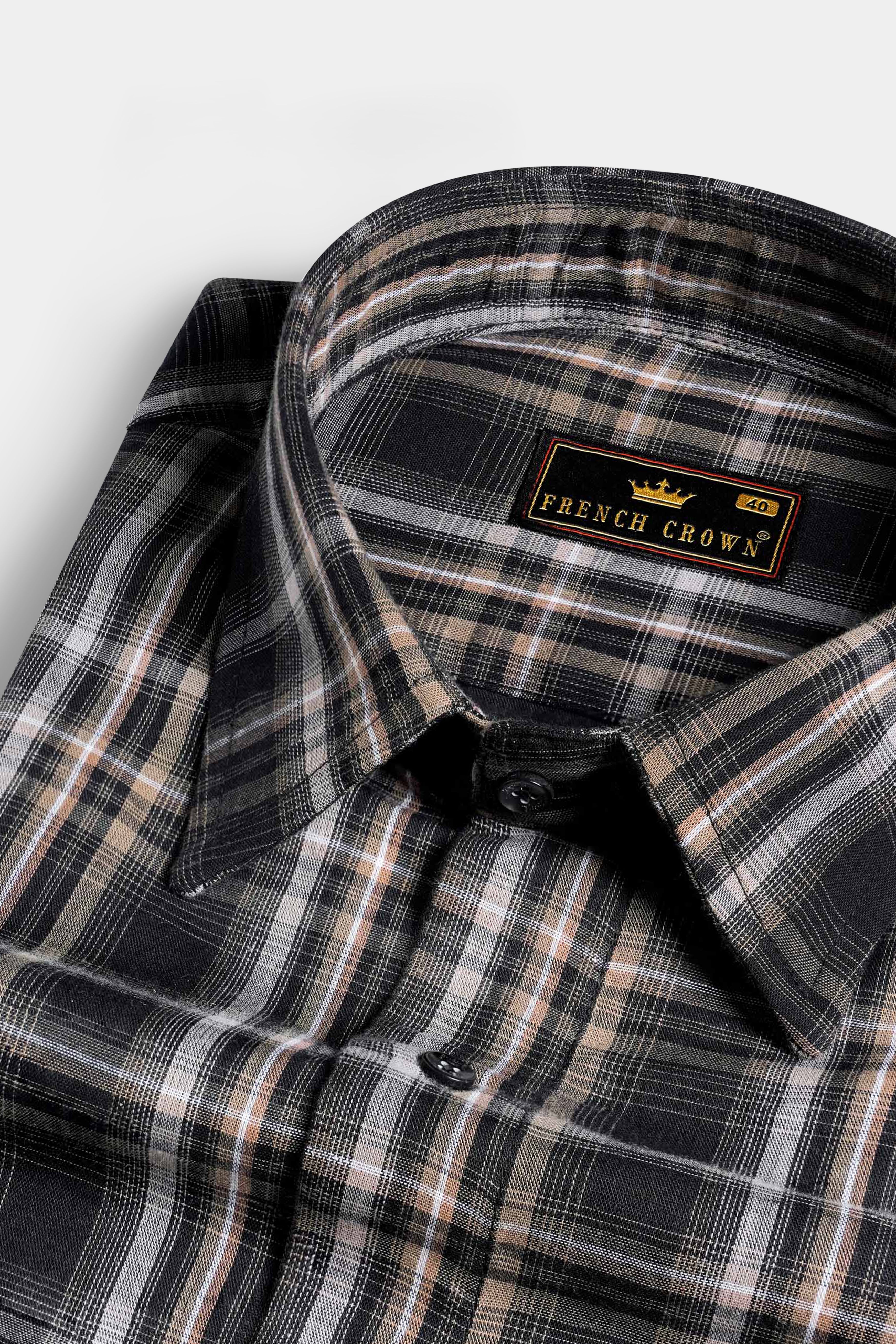 Jade Black and Flint Brown Twill Plaid Premium Cotton Shirt