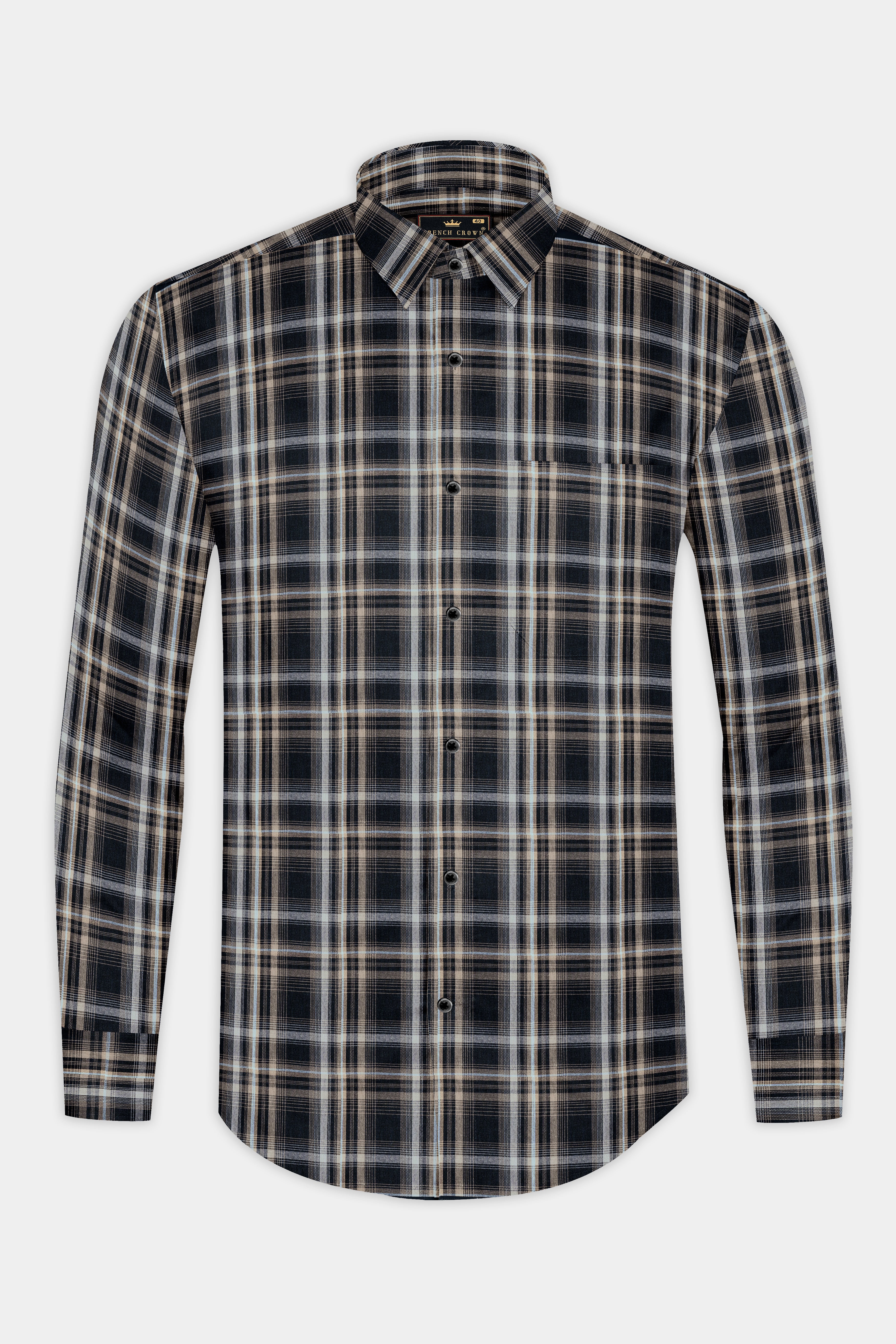 Jade Black and Flint Brown Twill Plaid Premium Cotton Shirt