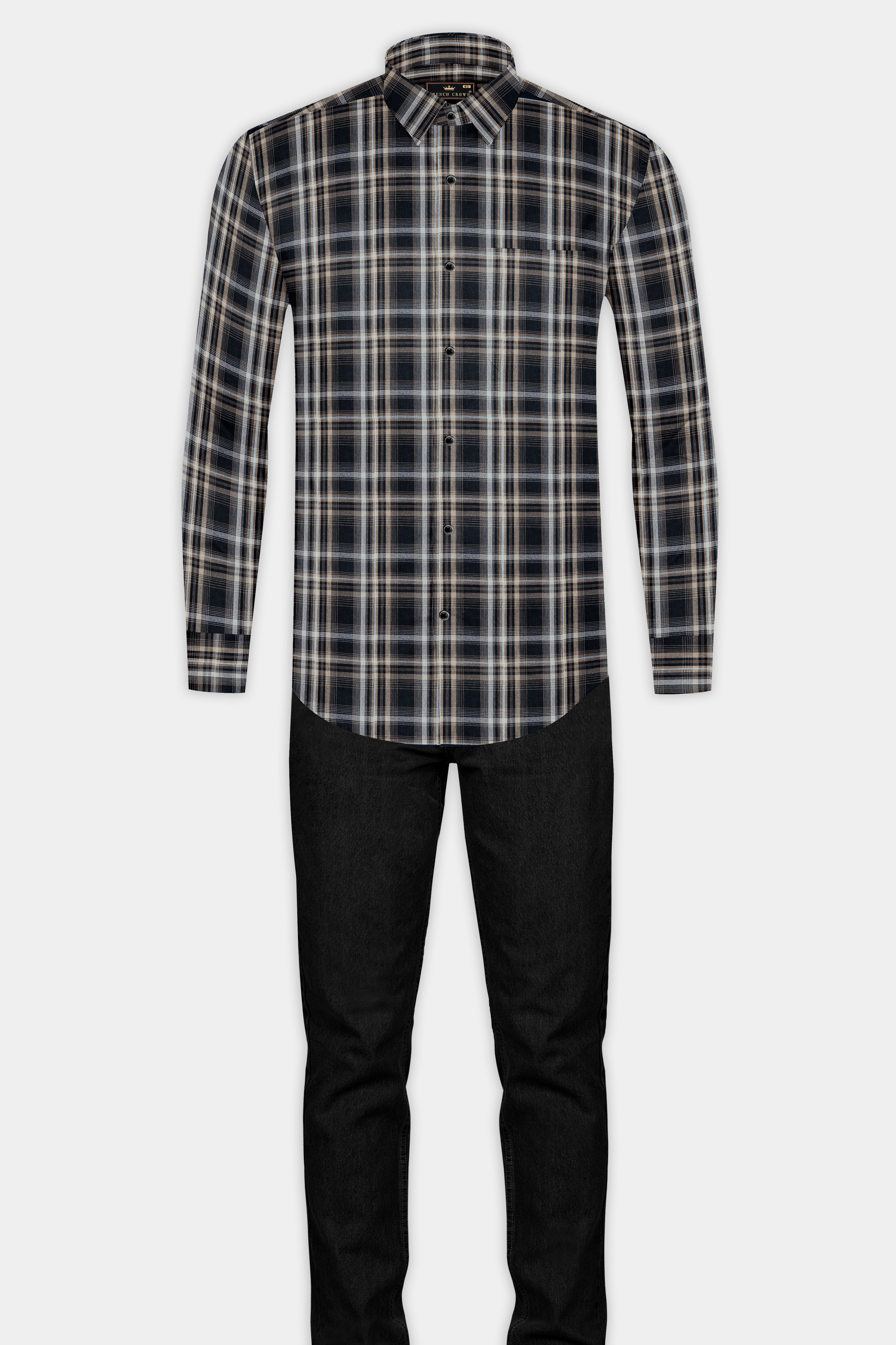 Jade Black and Flint Brown Twill Plaid Premium Cotton Shirt